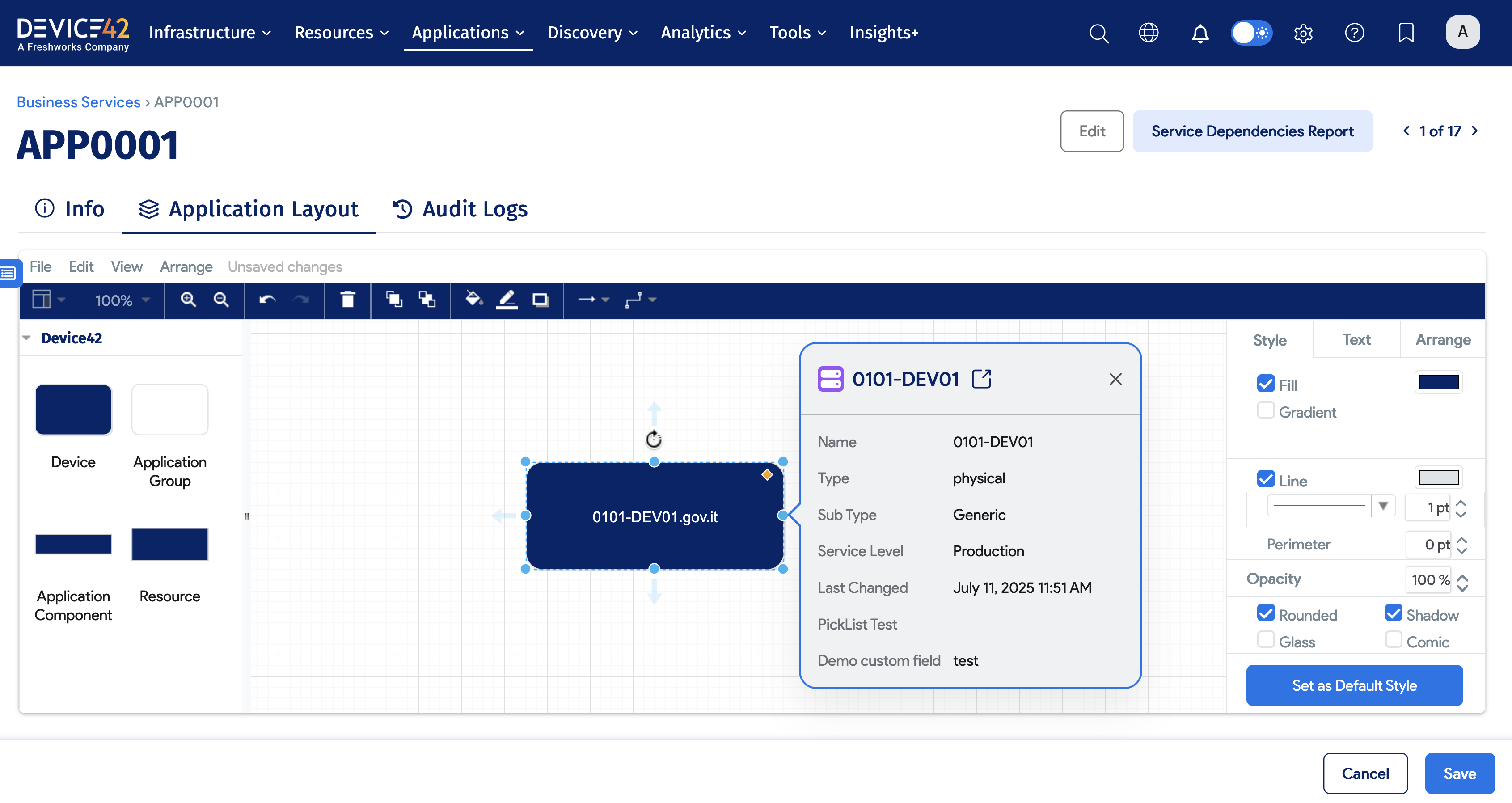 Business Service chart with alias
