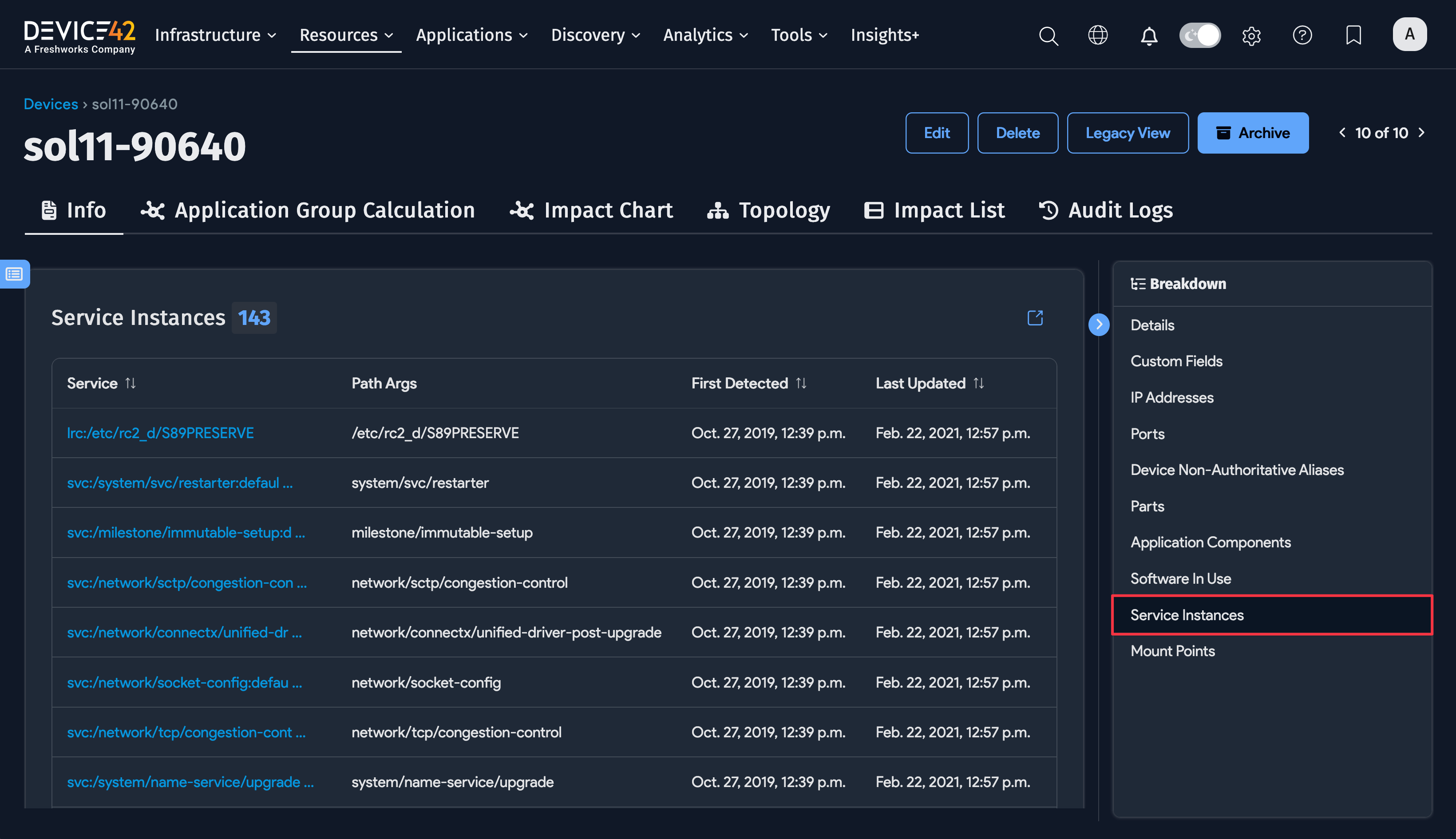 Device Services section