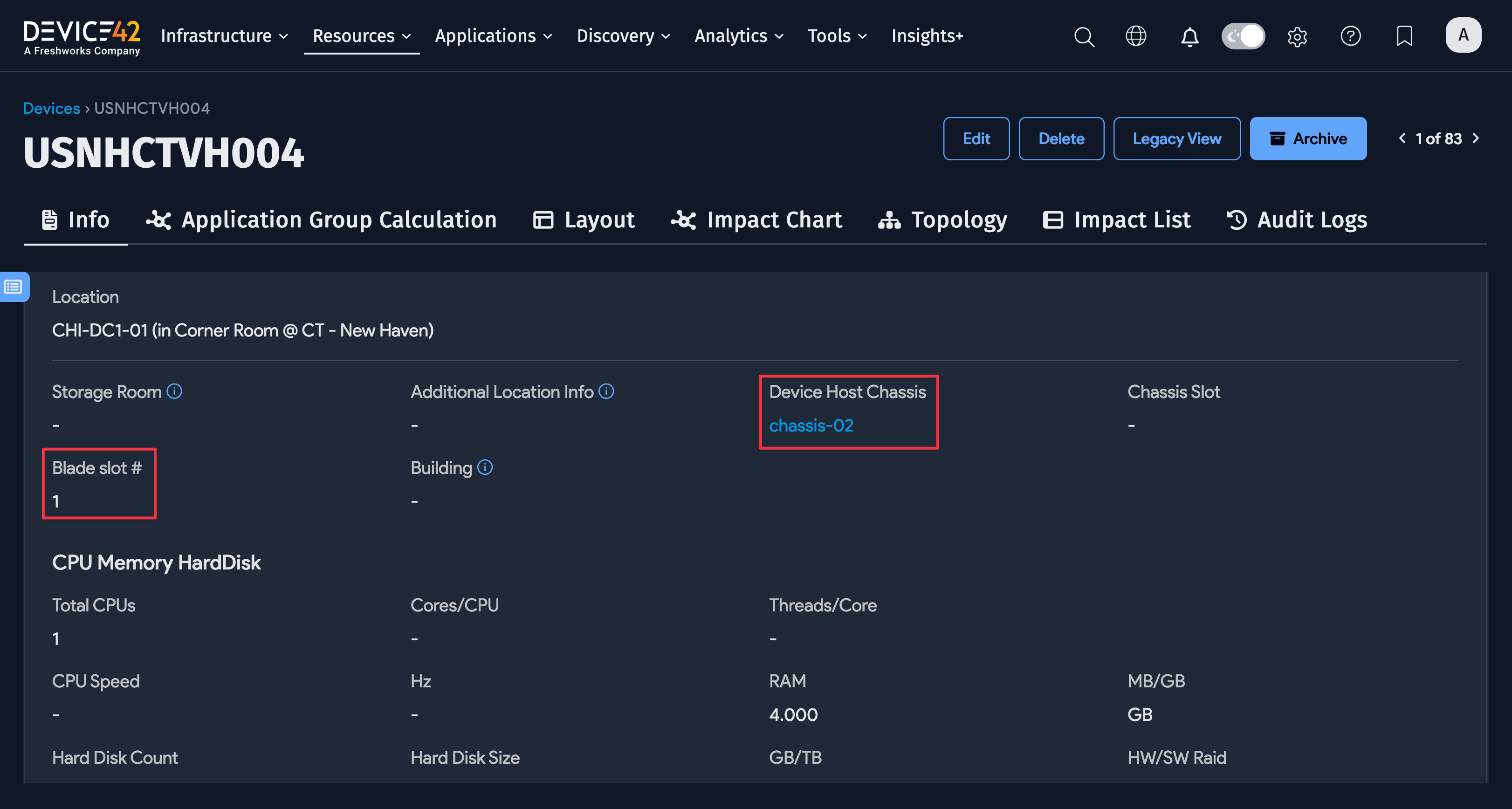 Blade chassis and slot fields