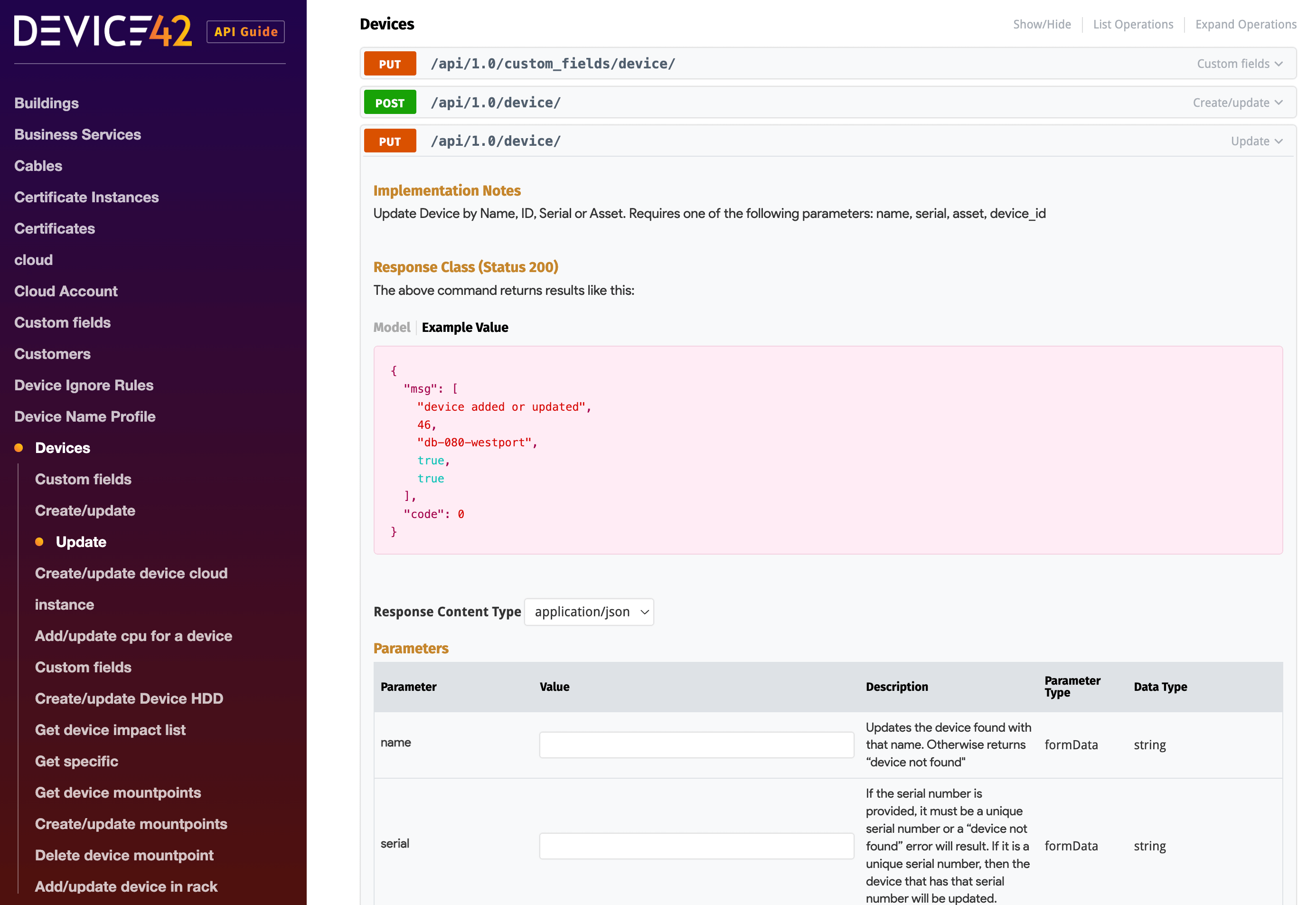 Device42 API doc