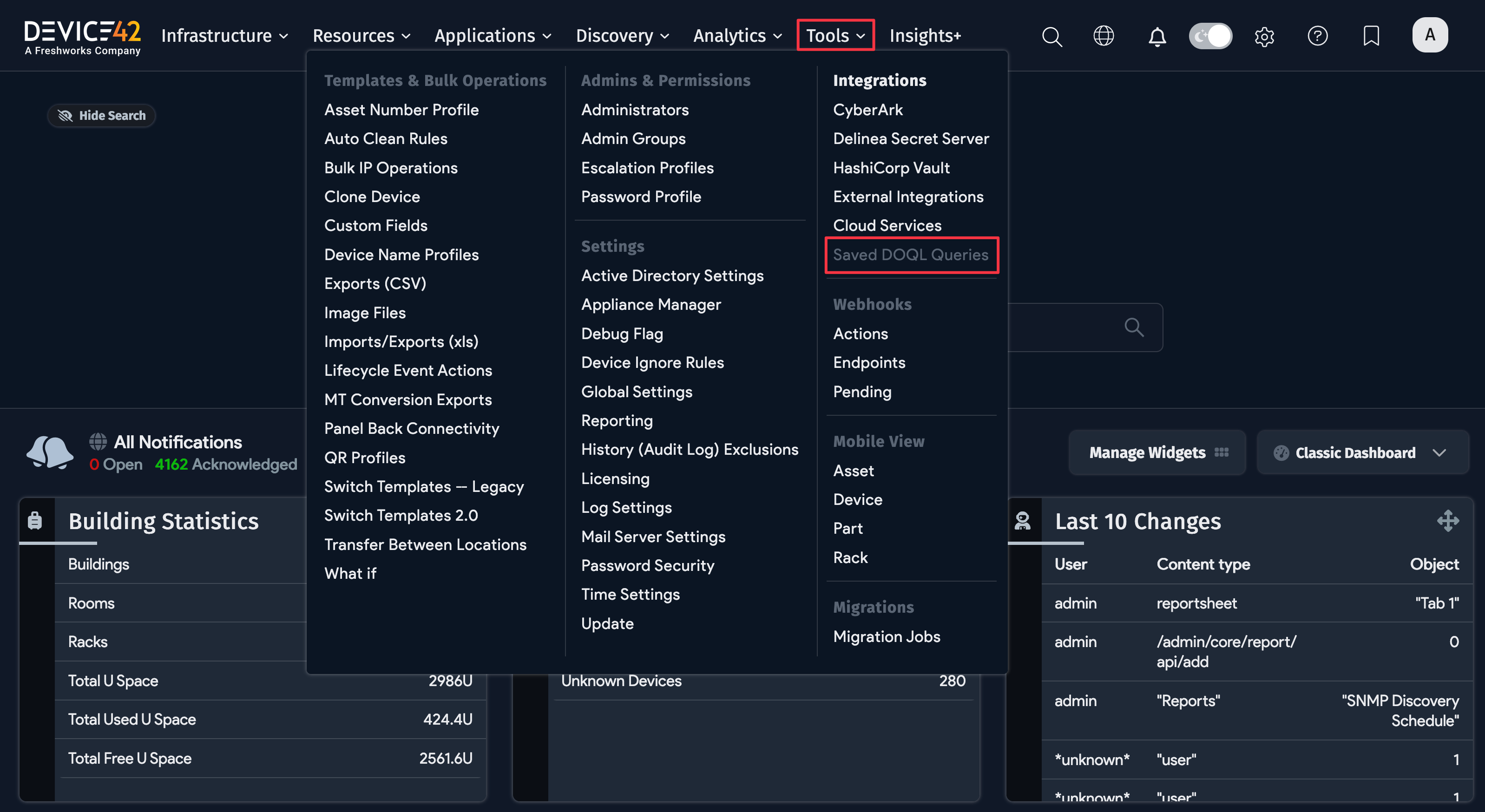 Saved DOQL Queries menu item