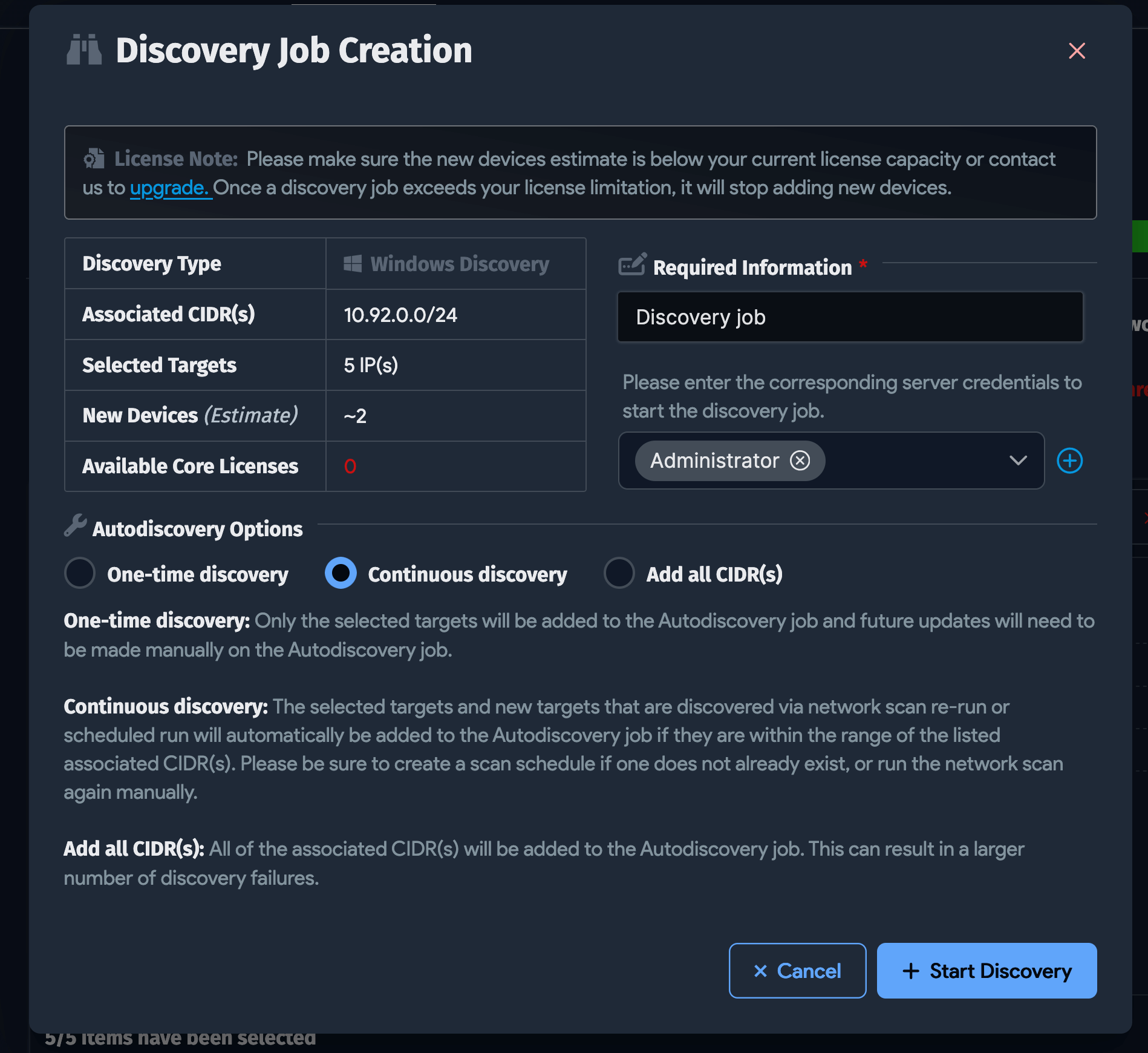 Discovery job creation