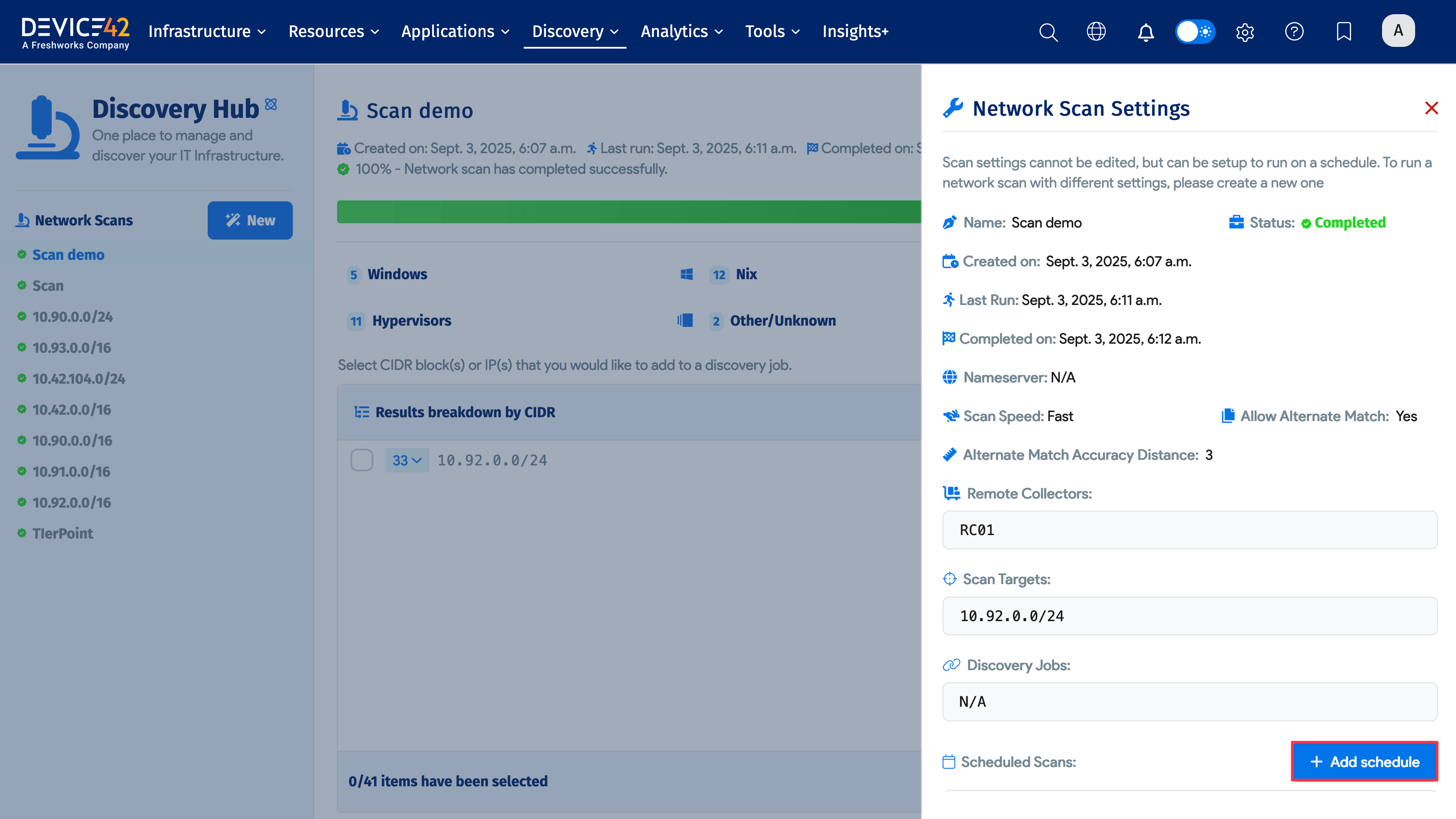 Network Scan settings tab