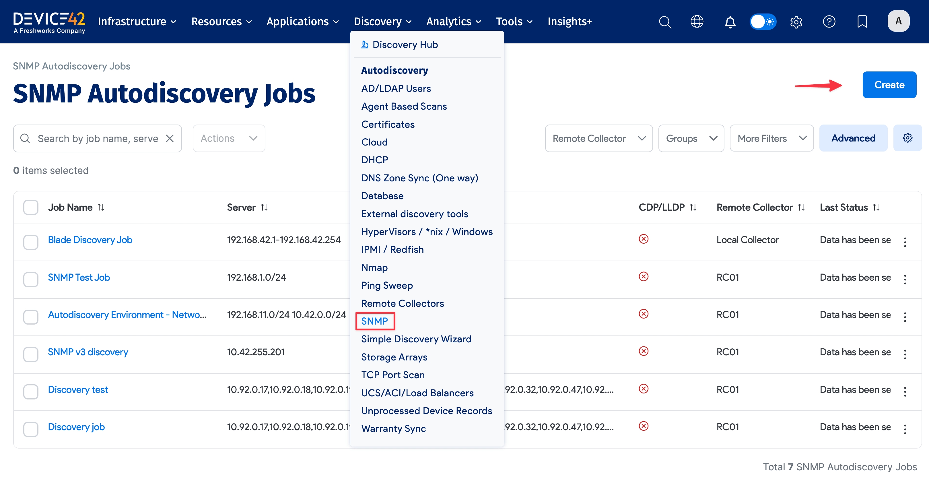 Add SNMP discovery menu
