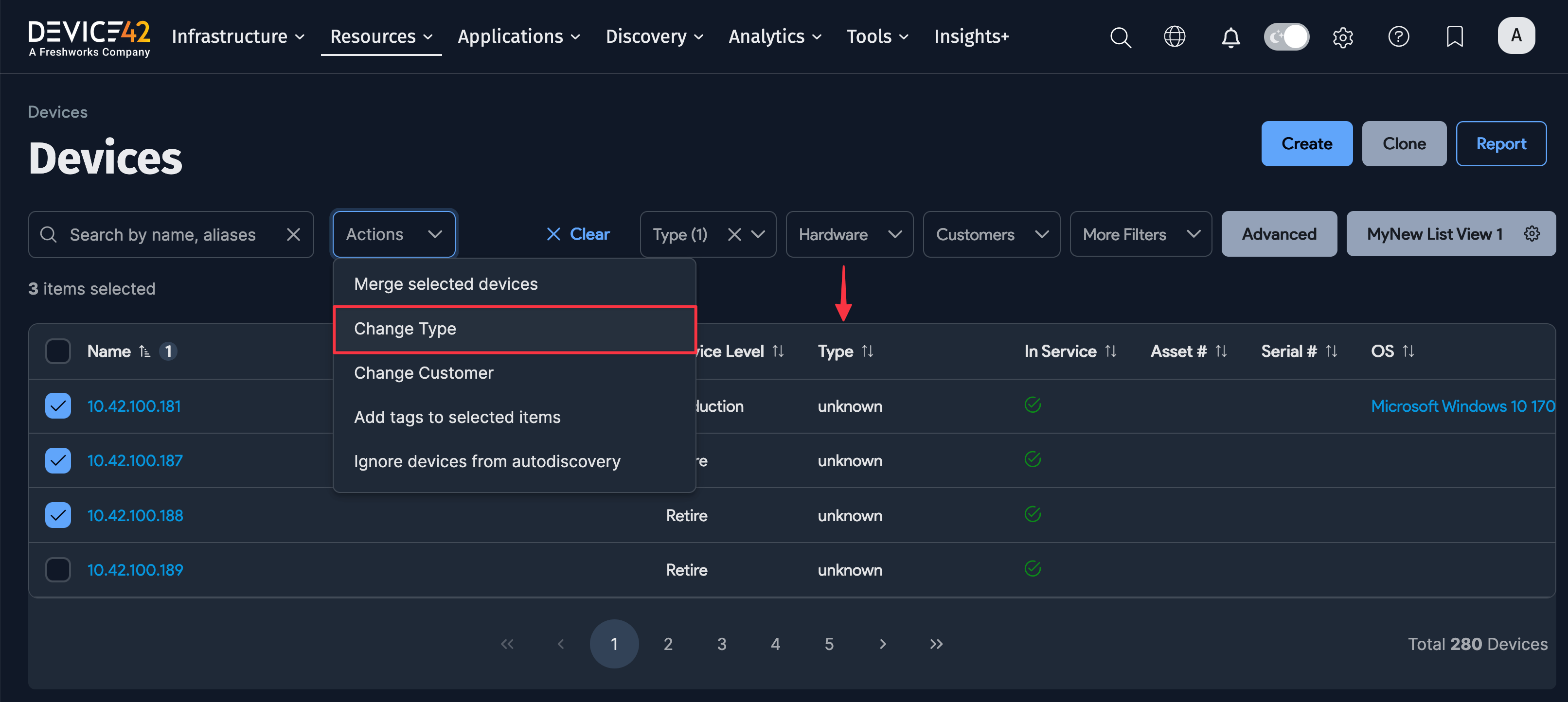 Change type for selected devices, re-classify unknown devices