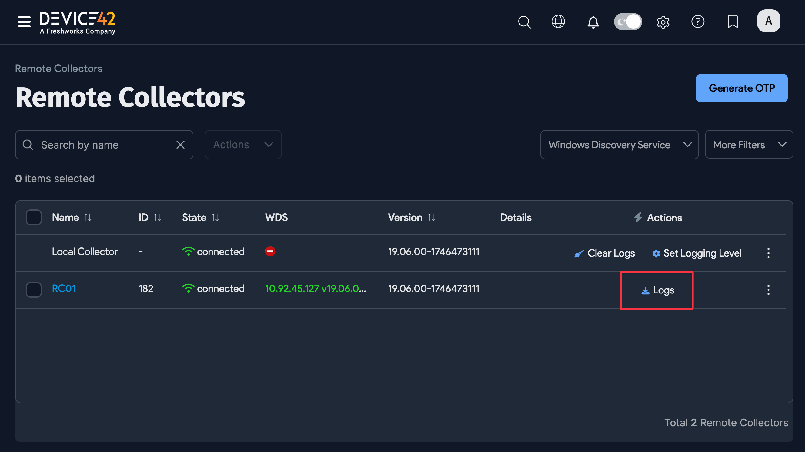 Download RC logs button