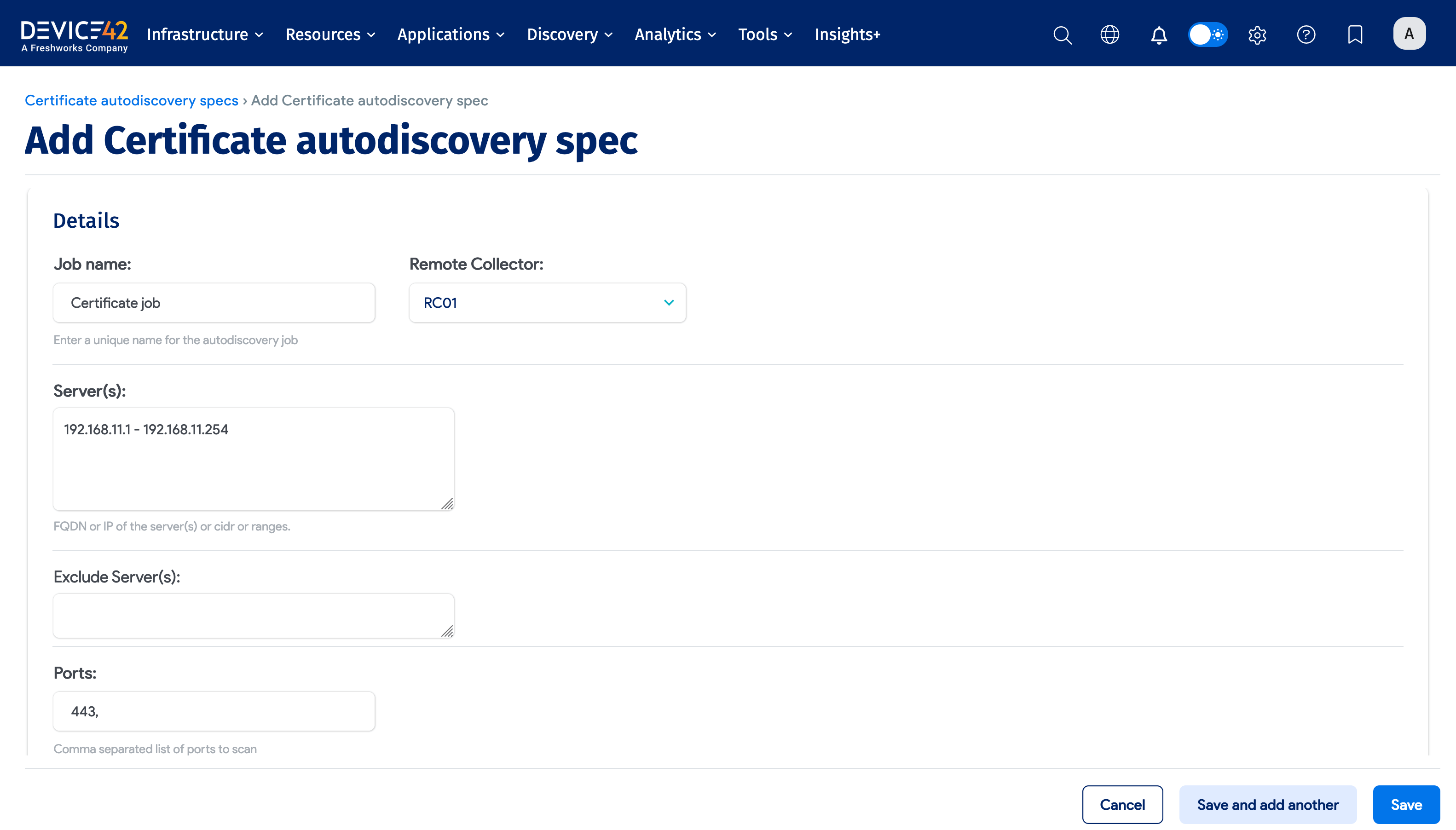 Certificate discovery job