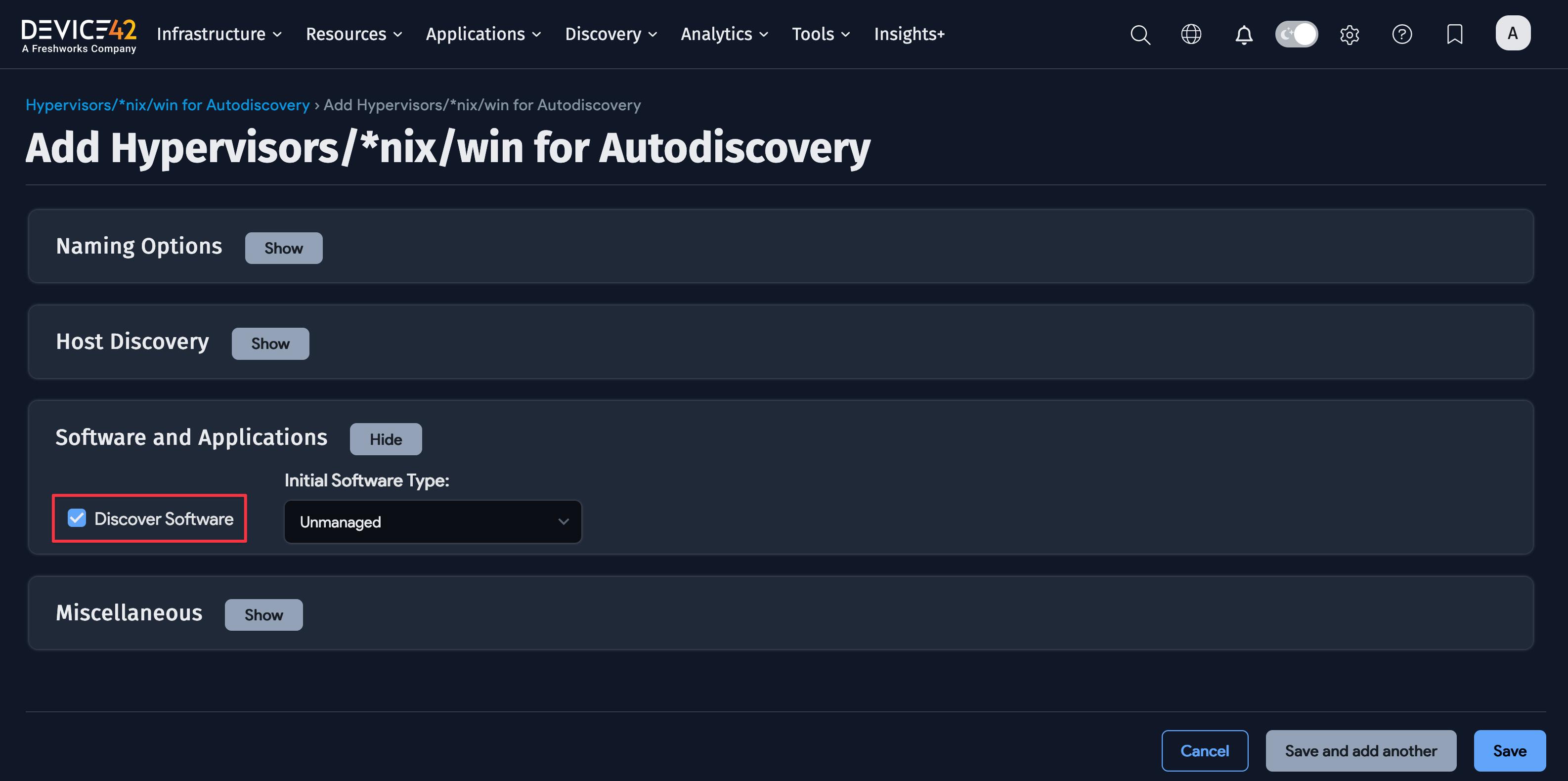 Discover software option