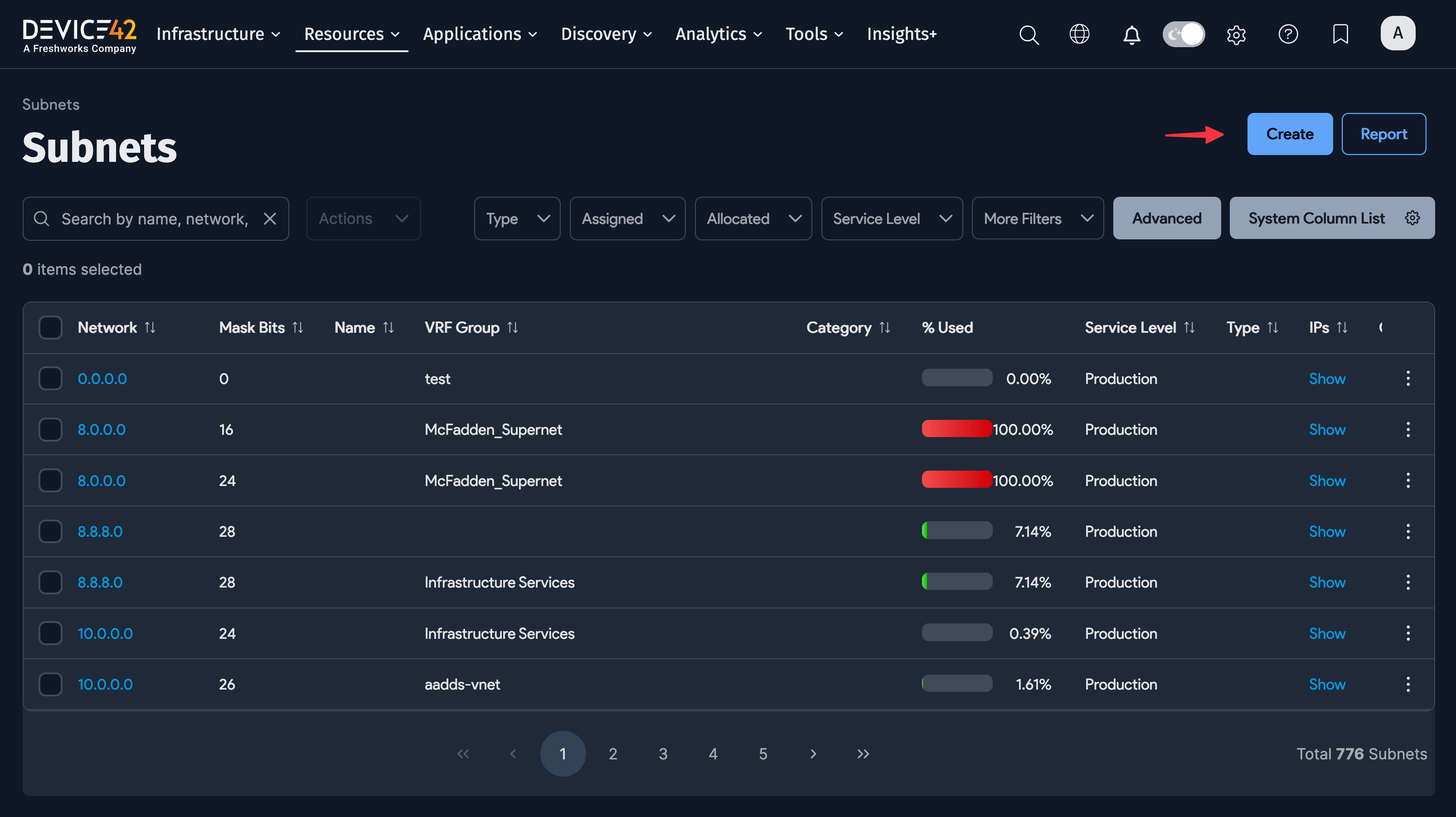 View or edit existing subnets