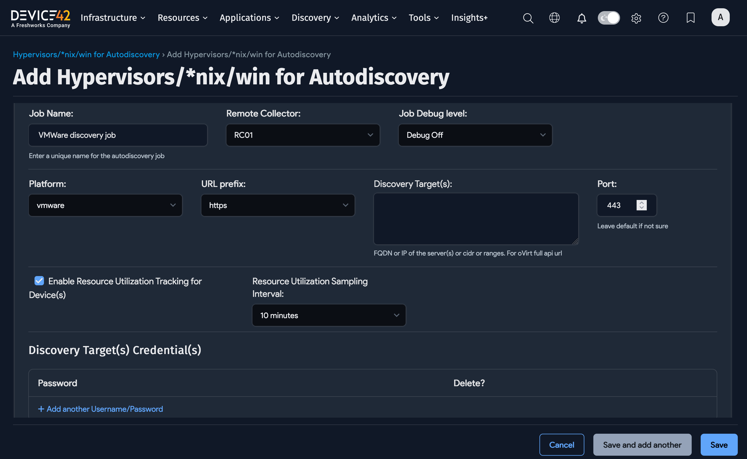 Create a VMWare discovery job
