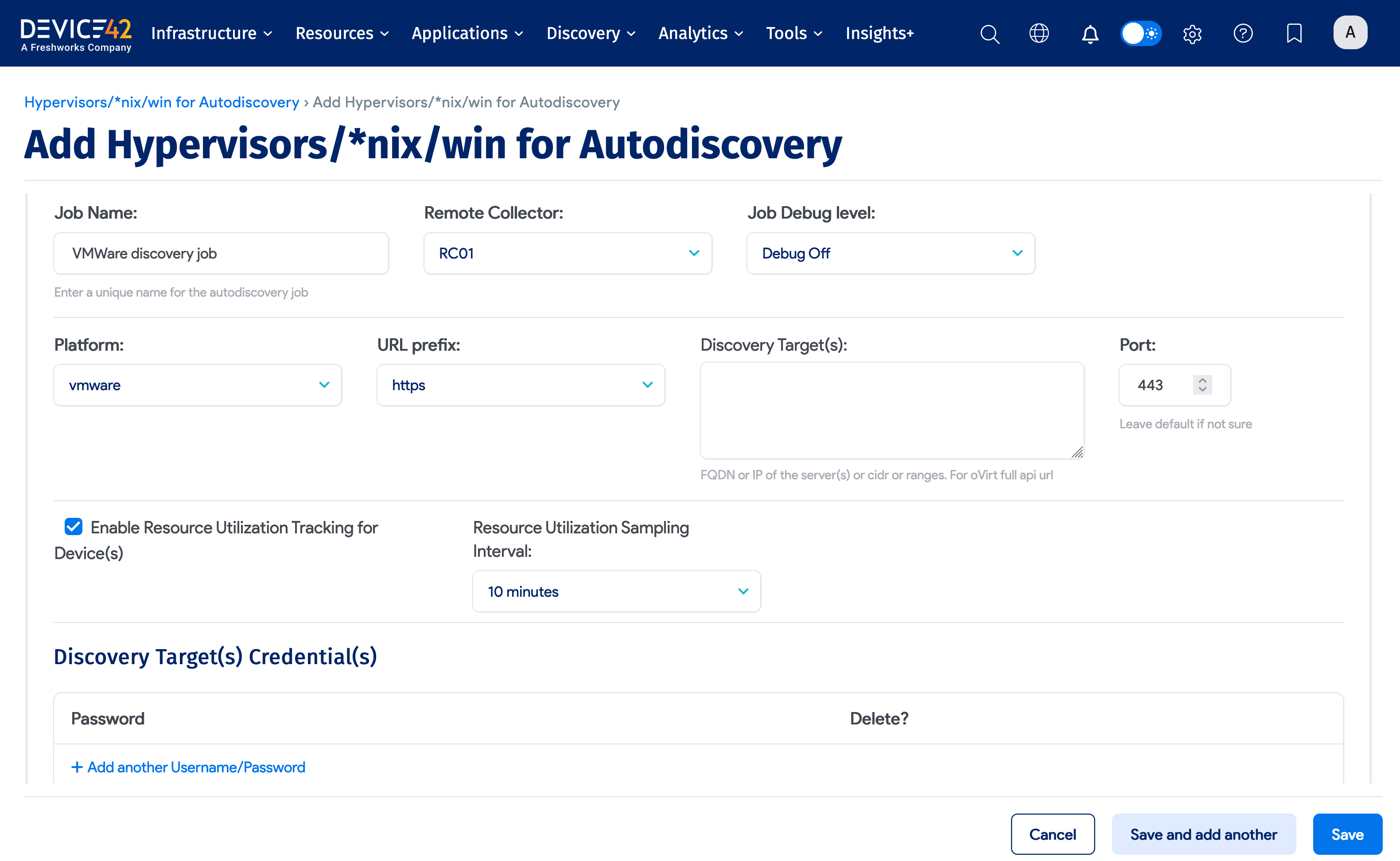 Create a VMWare discovery job