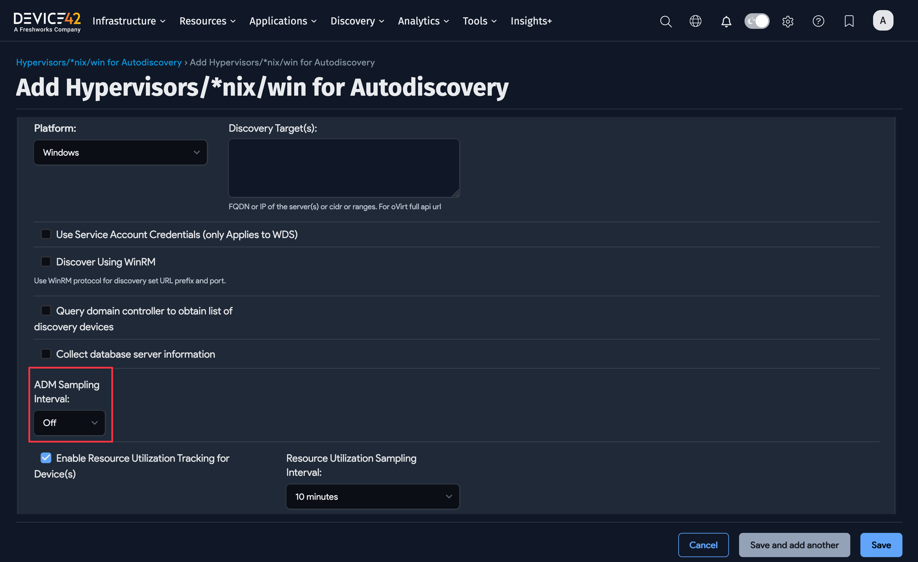 Turn off ADM sampling