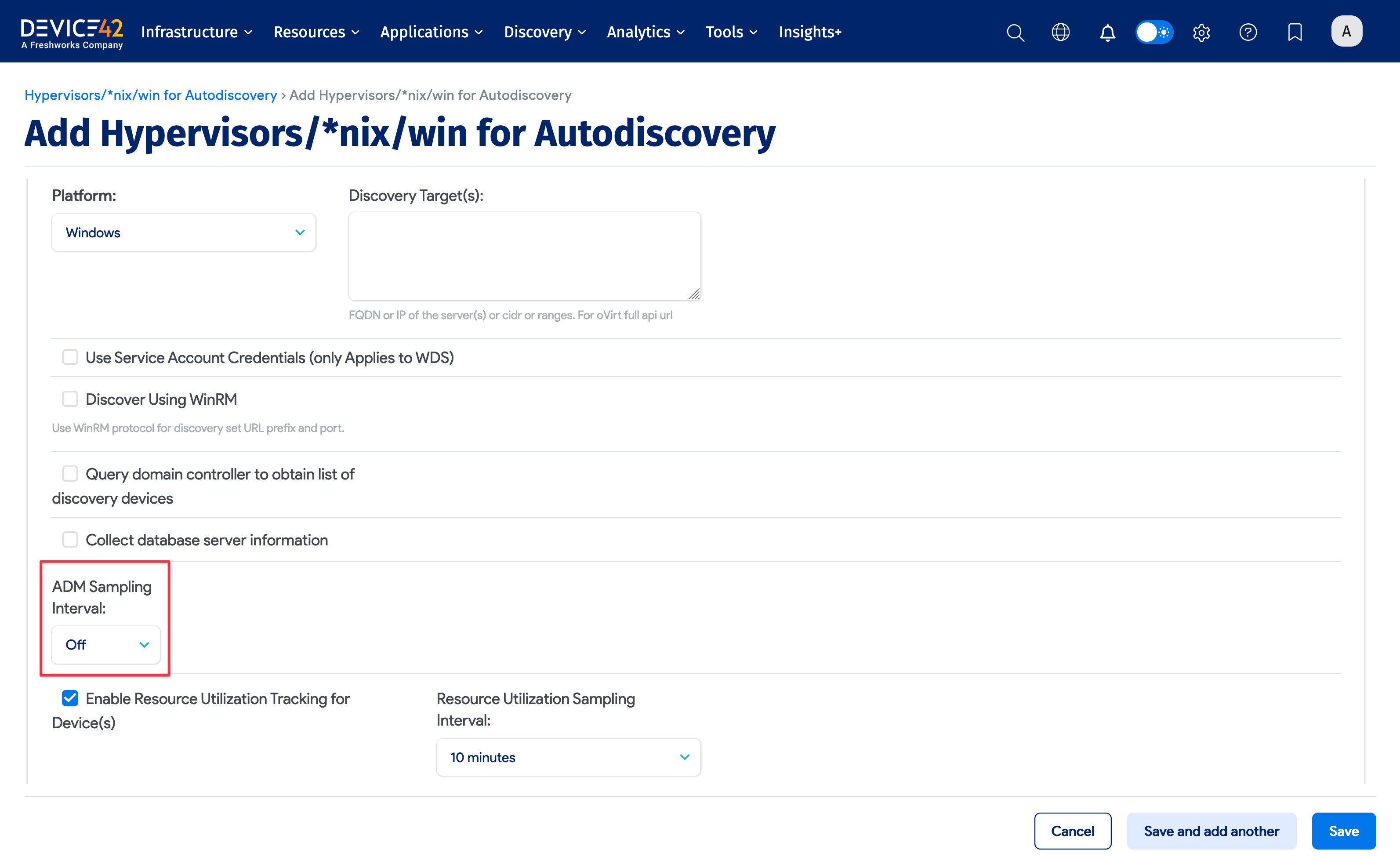 Turn off ADM sampling