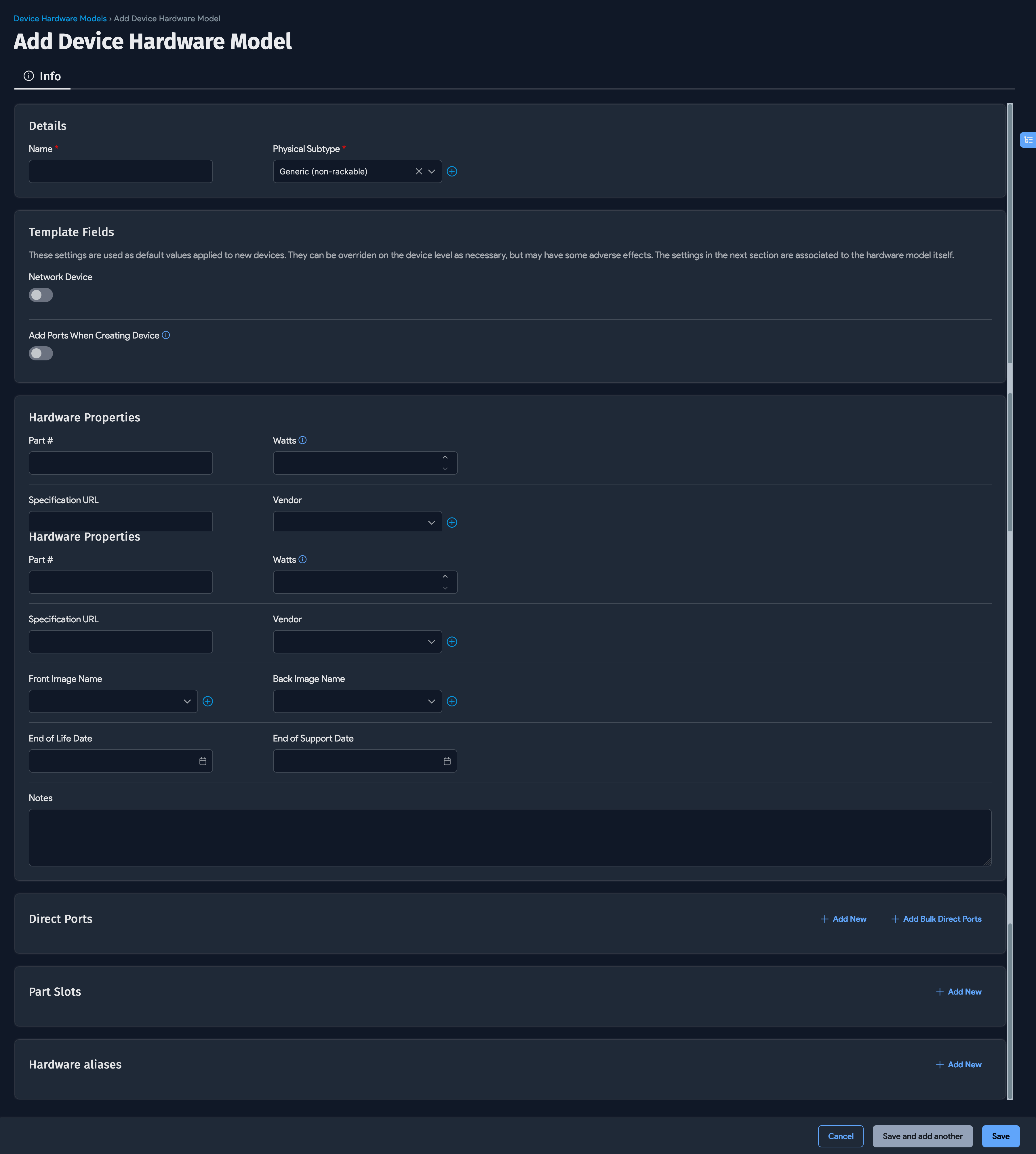 Add/edit hardware model