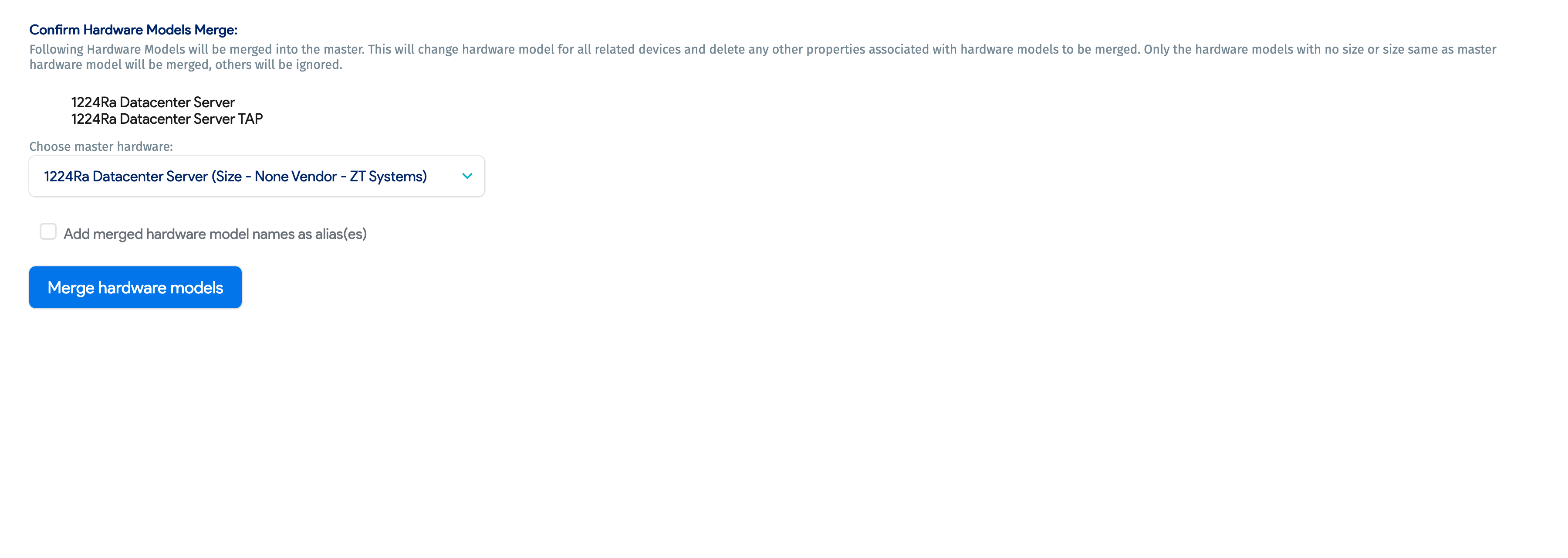 Confirm Hardware Model merge