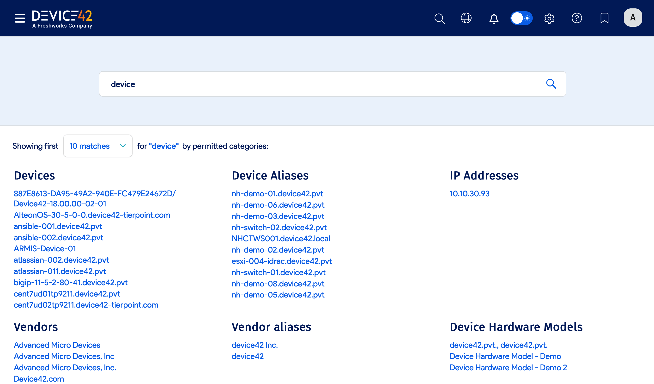 Search results links
