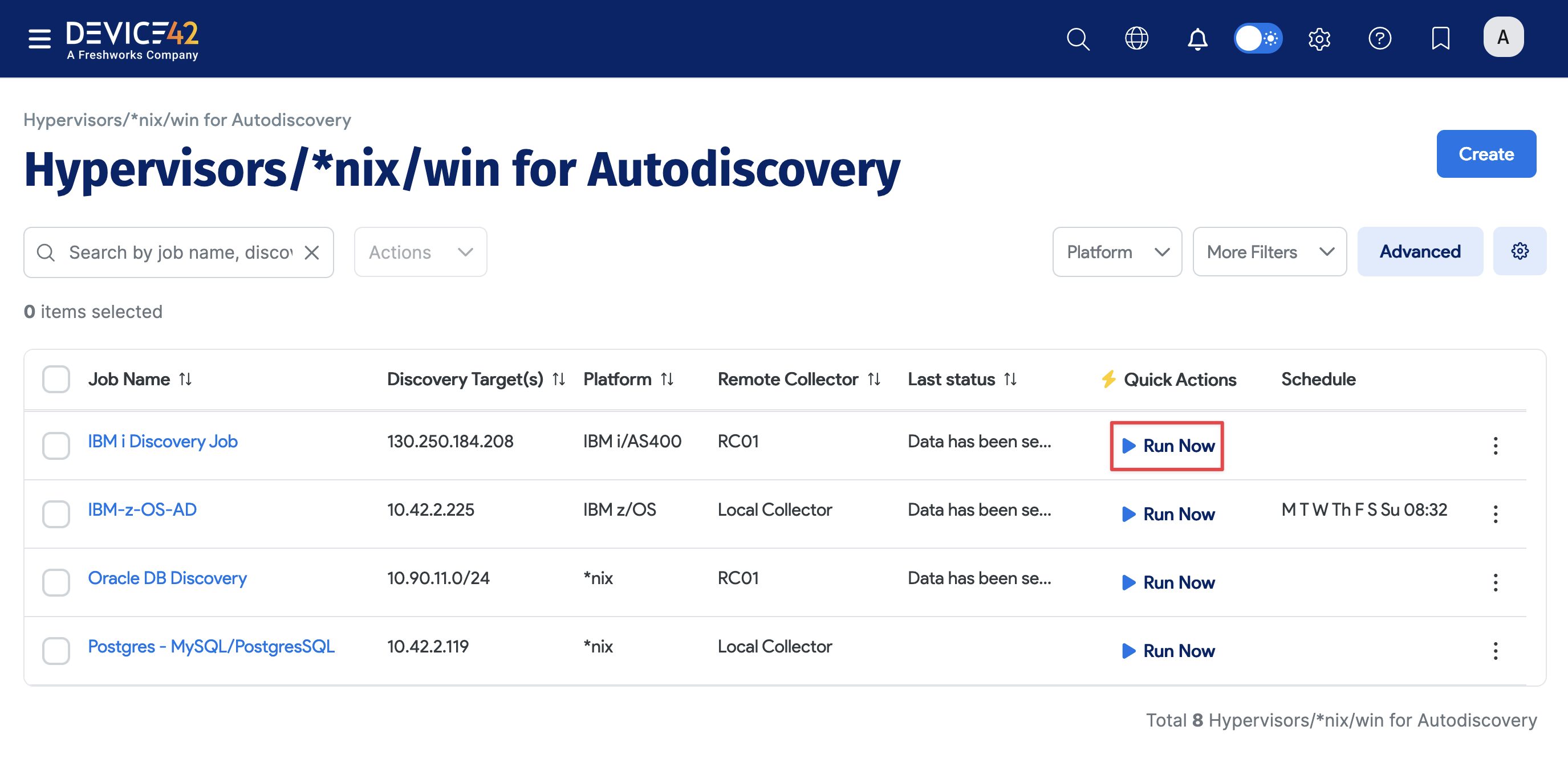 Run Now button on list page