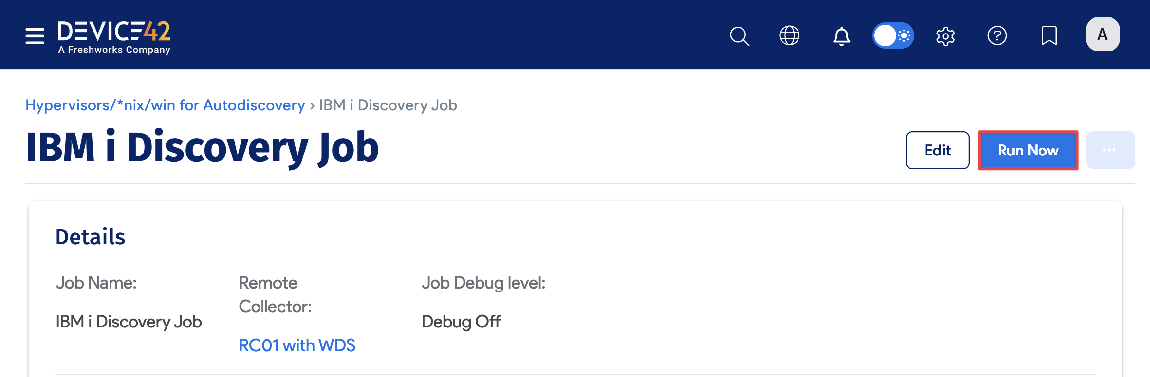 Run Now button on details page