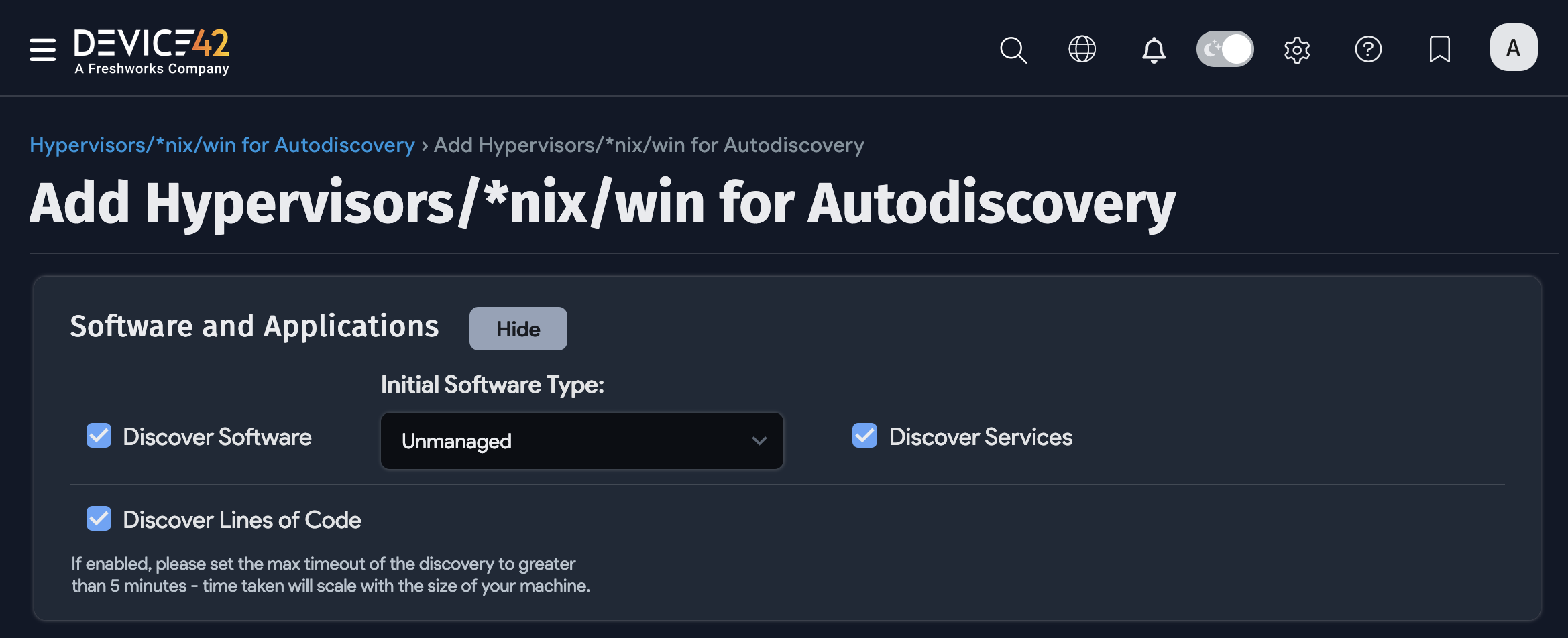 Discover lines of code option