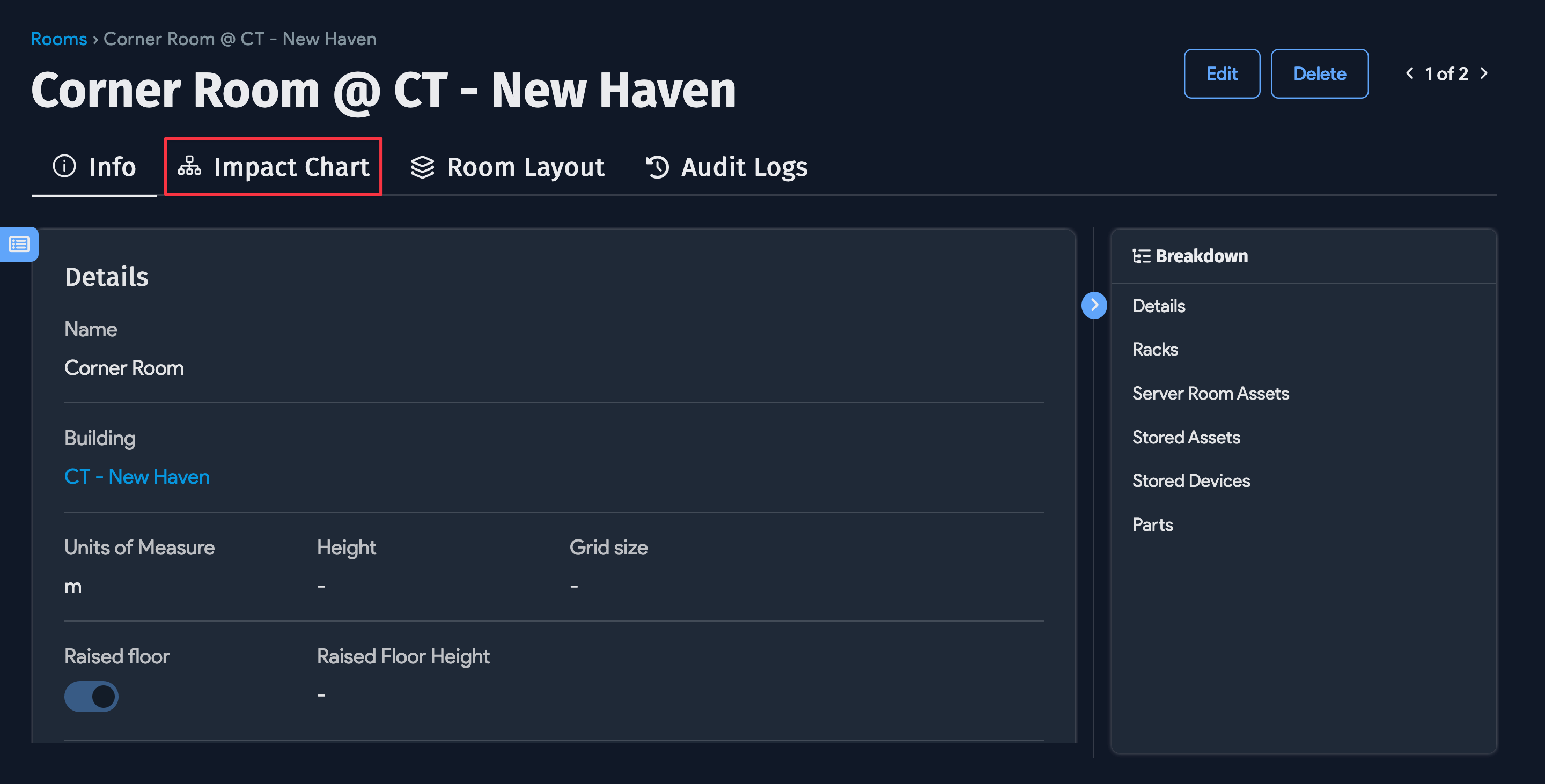 View impact chart menu button