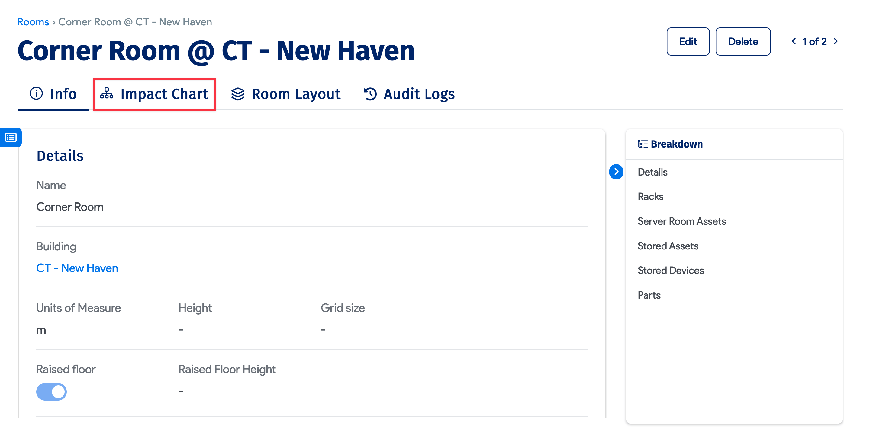 View impact chart menu button