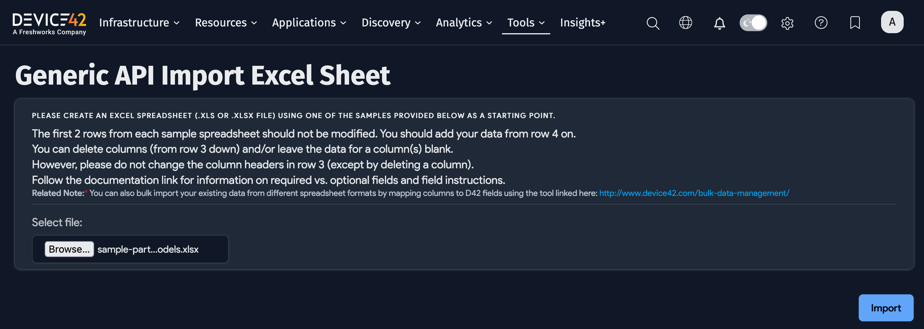 Choose file and import interface