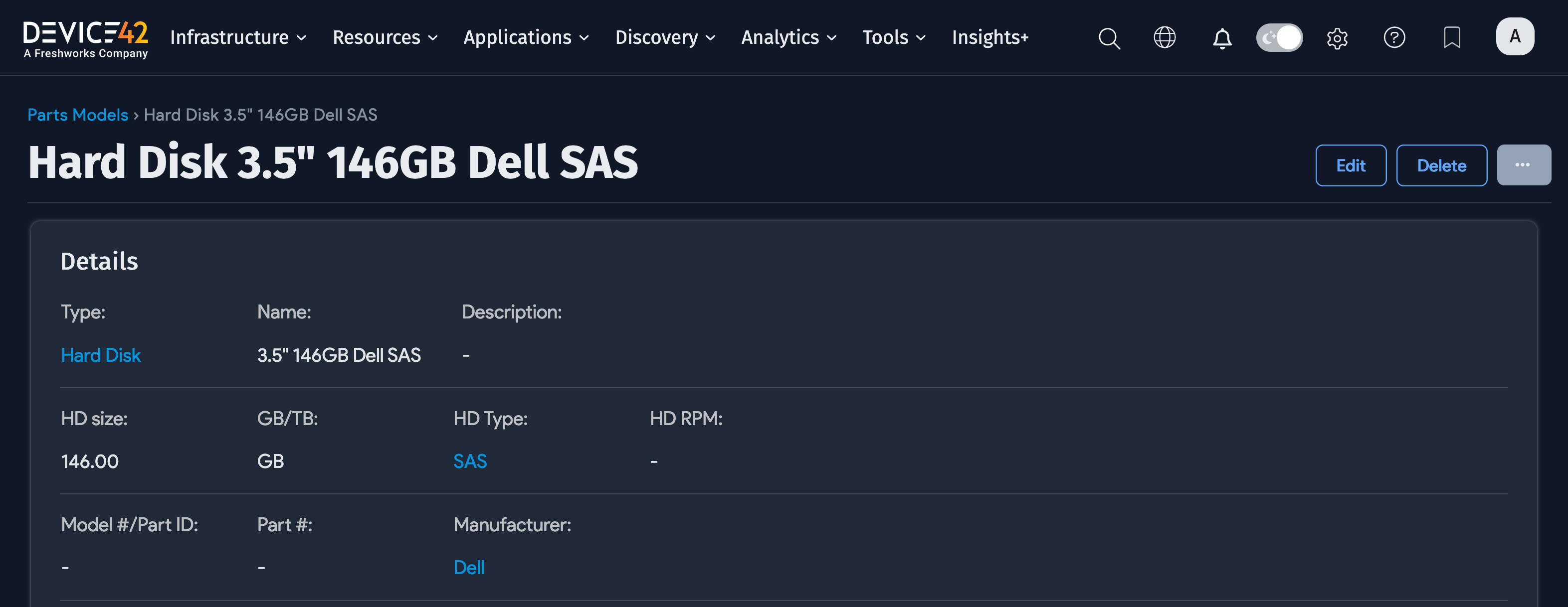 HDD part model detail view