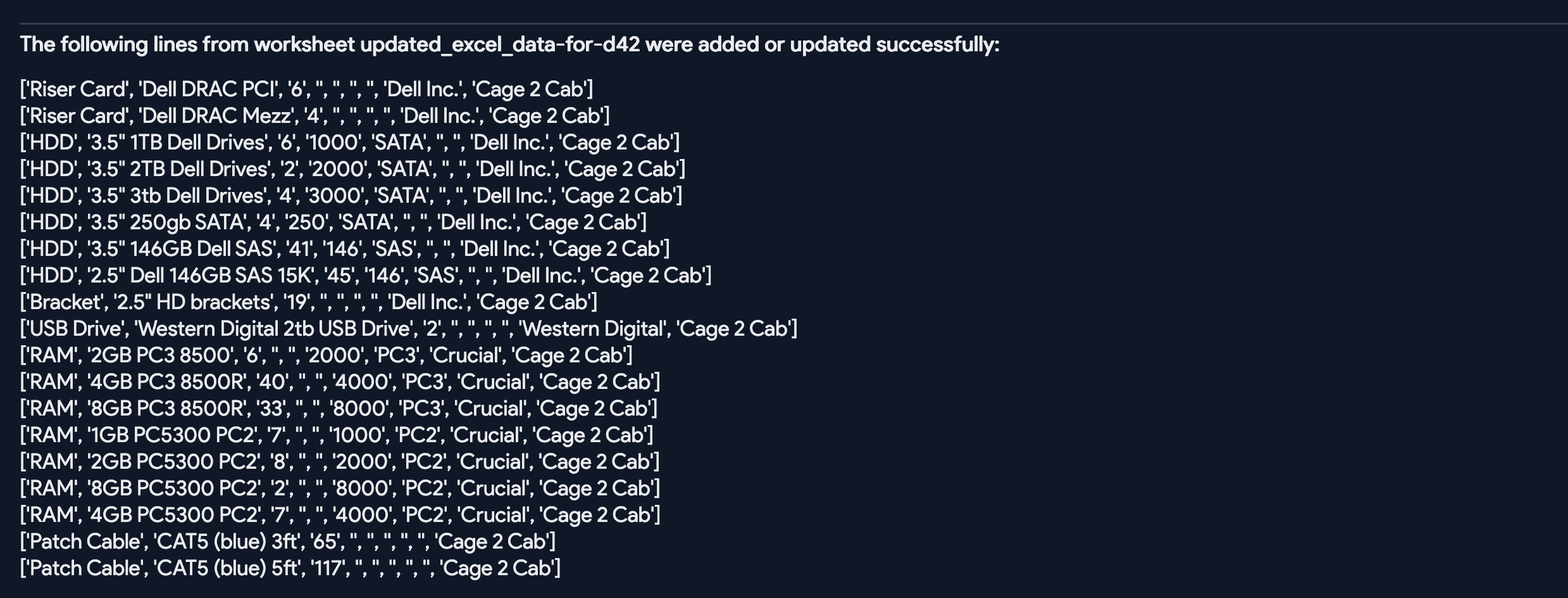 Part models import results success message