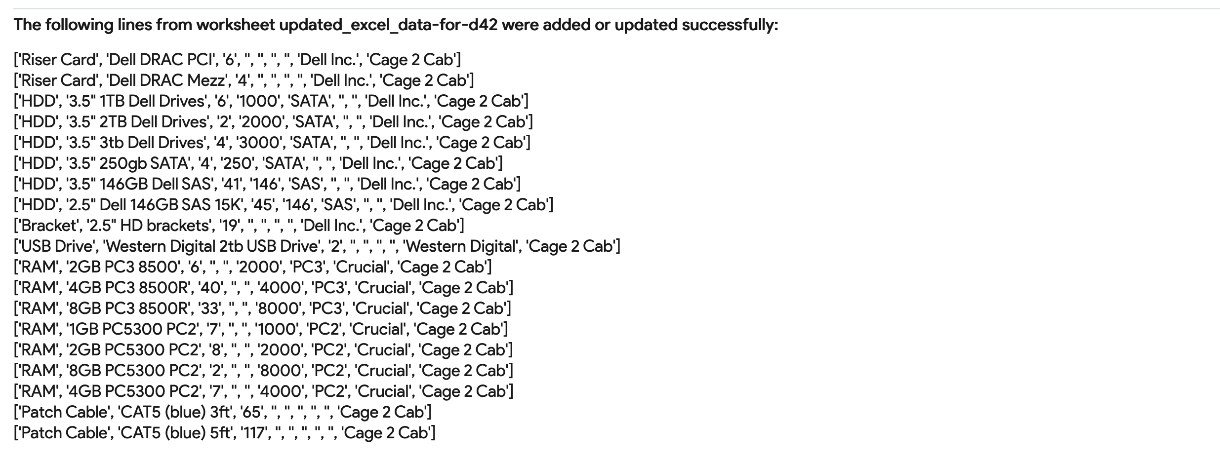 Part models import results success message