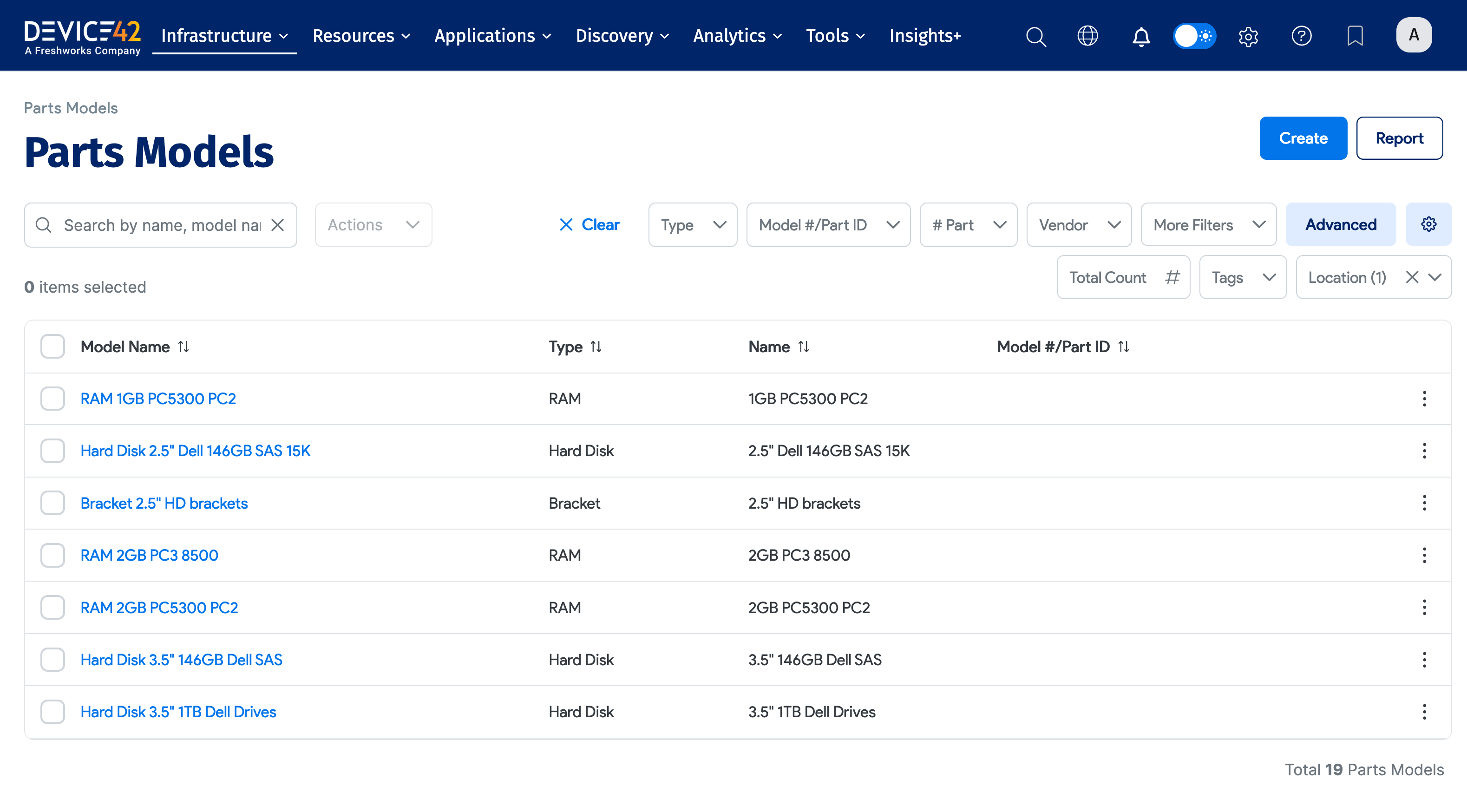 Parts Model List showing imported models