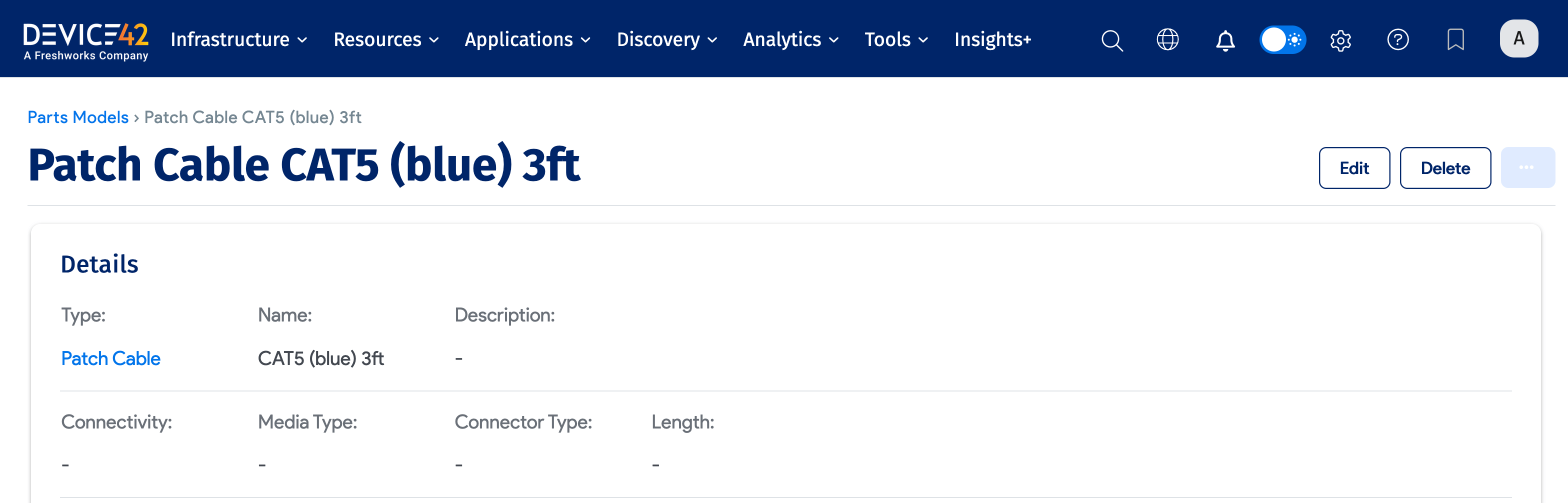 Patch Cable part model detail view