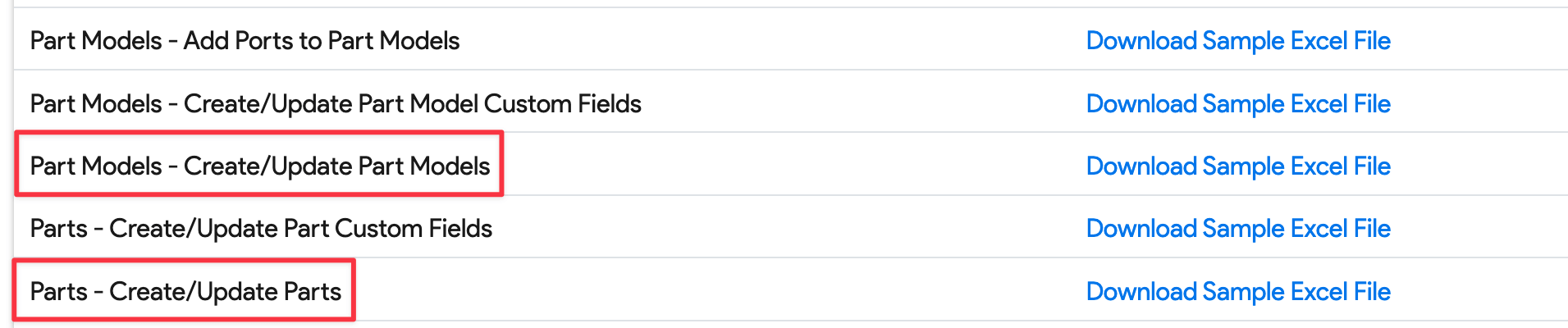 Part models vs parts import options