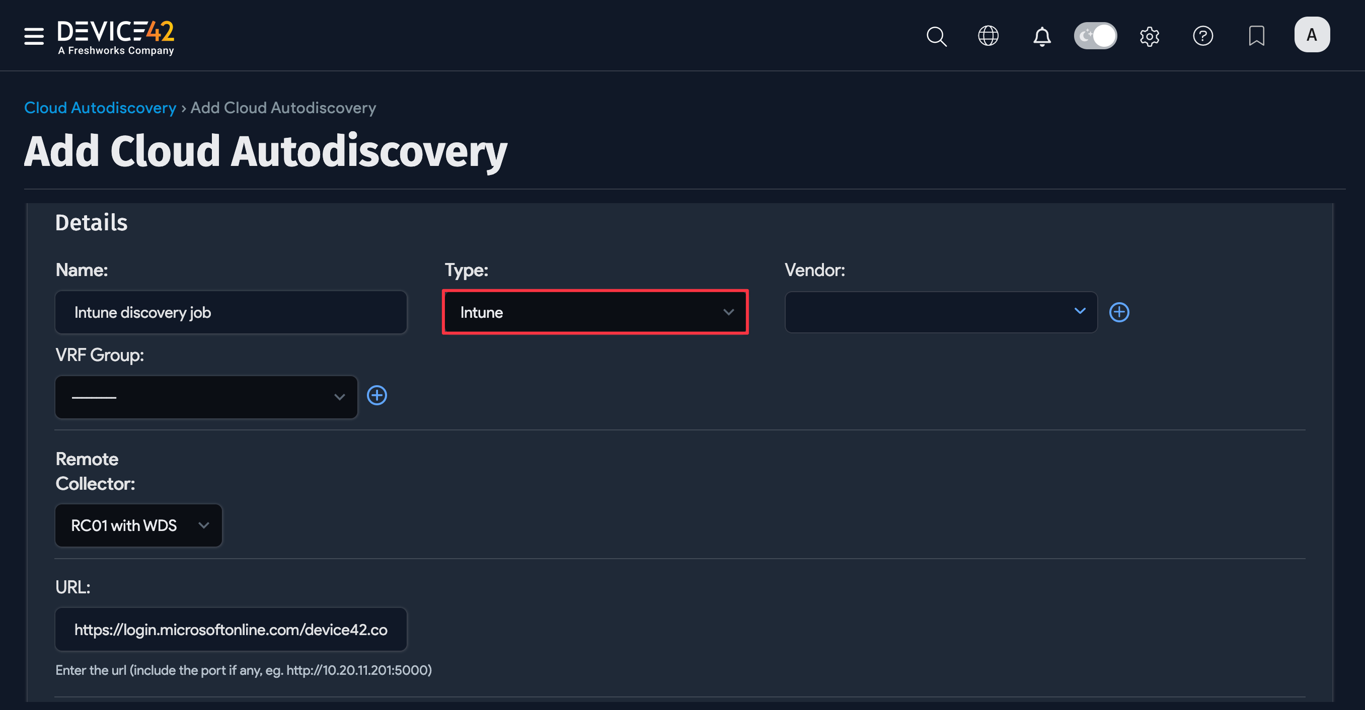 Add new Intune discovery job