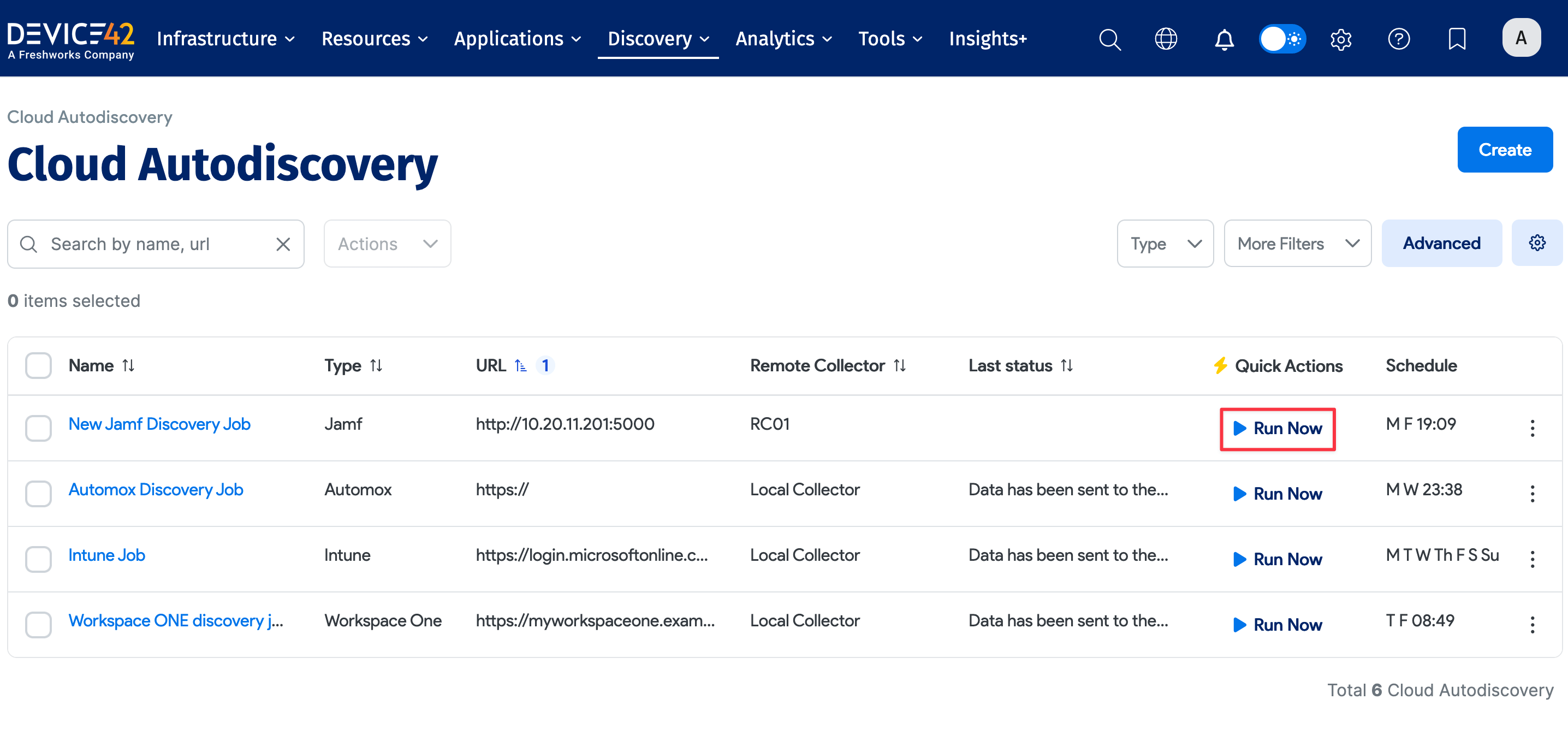 Run Now button on list view