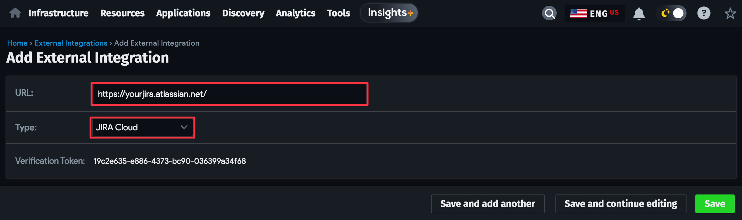 Add external integration url and type