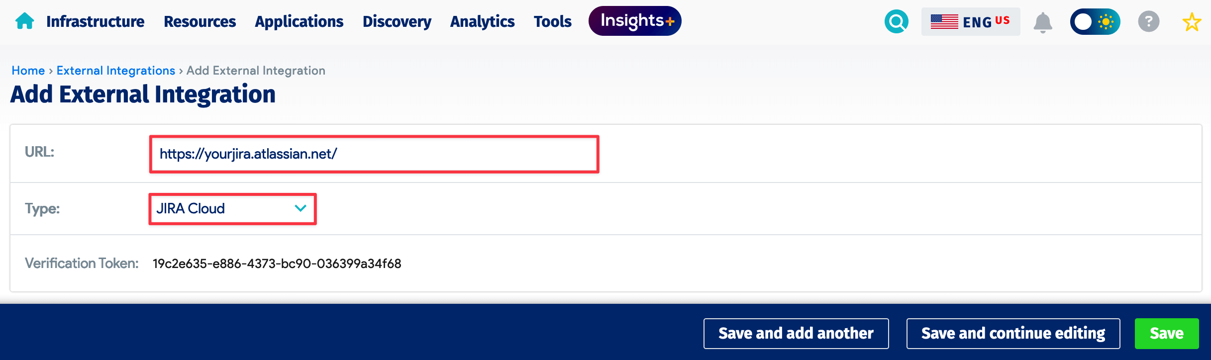 Add external integration url and type