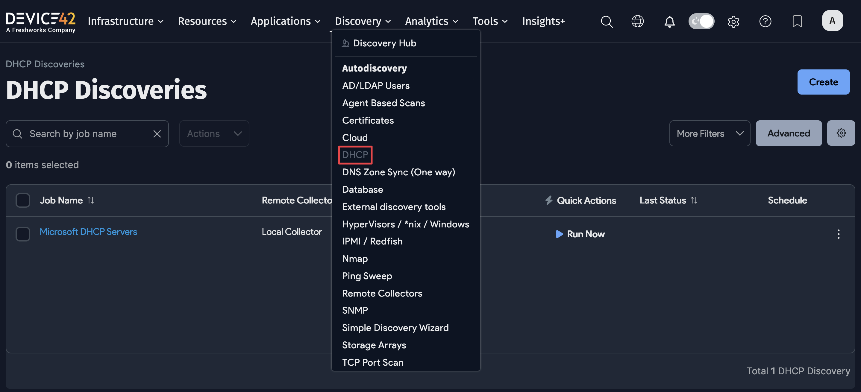 DHCP menu location and list page