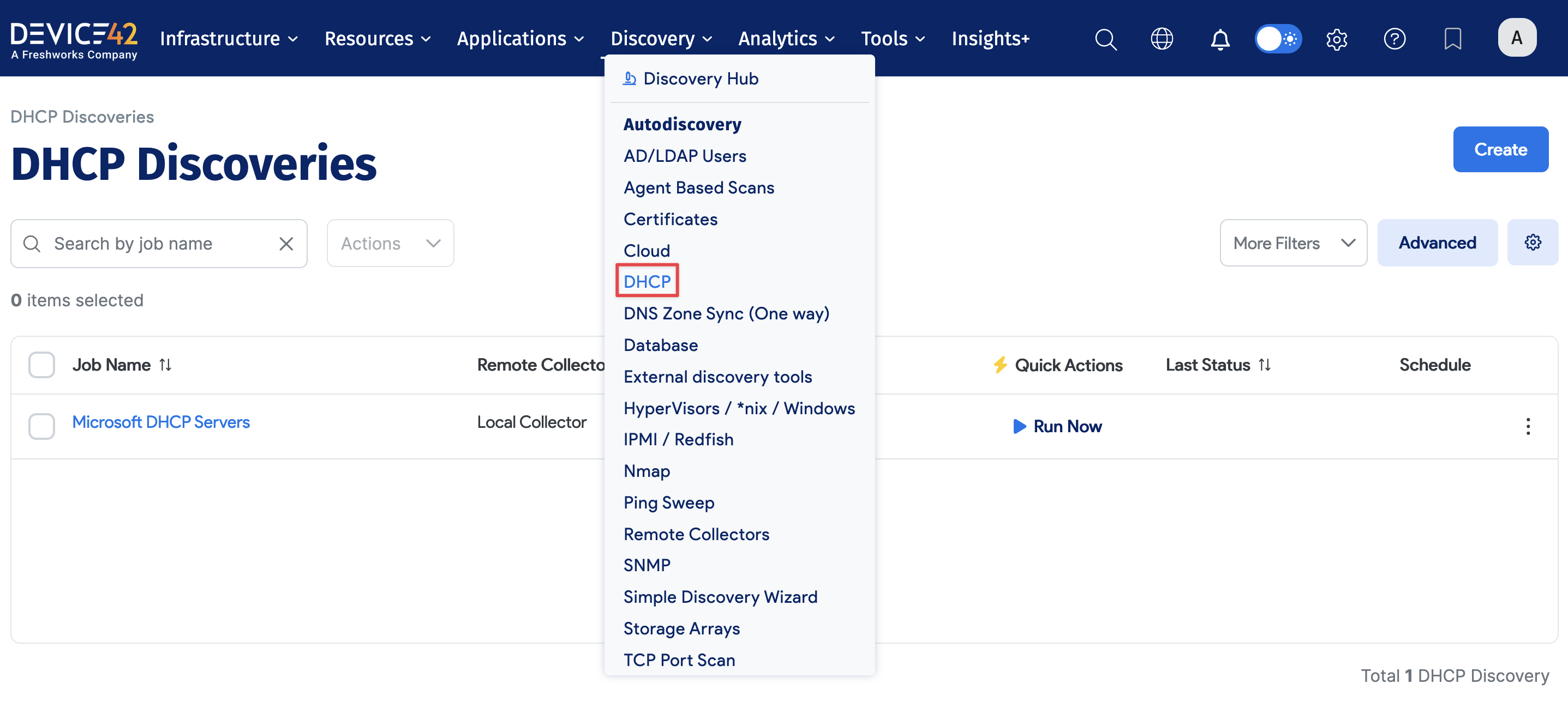 DHCP menu location and list page