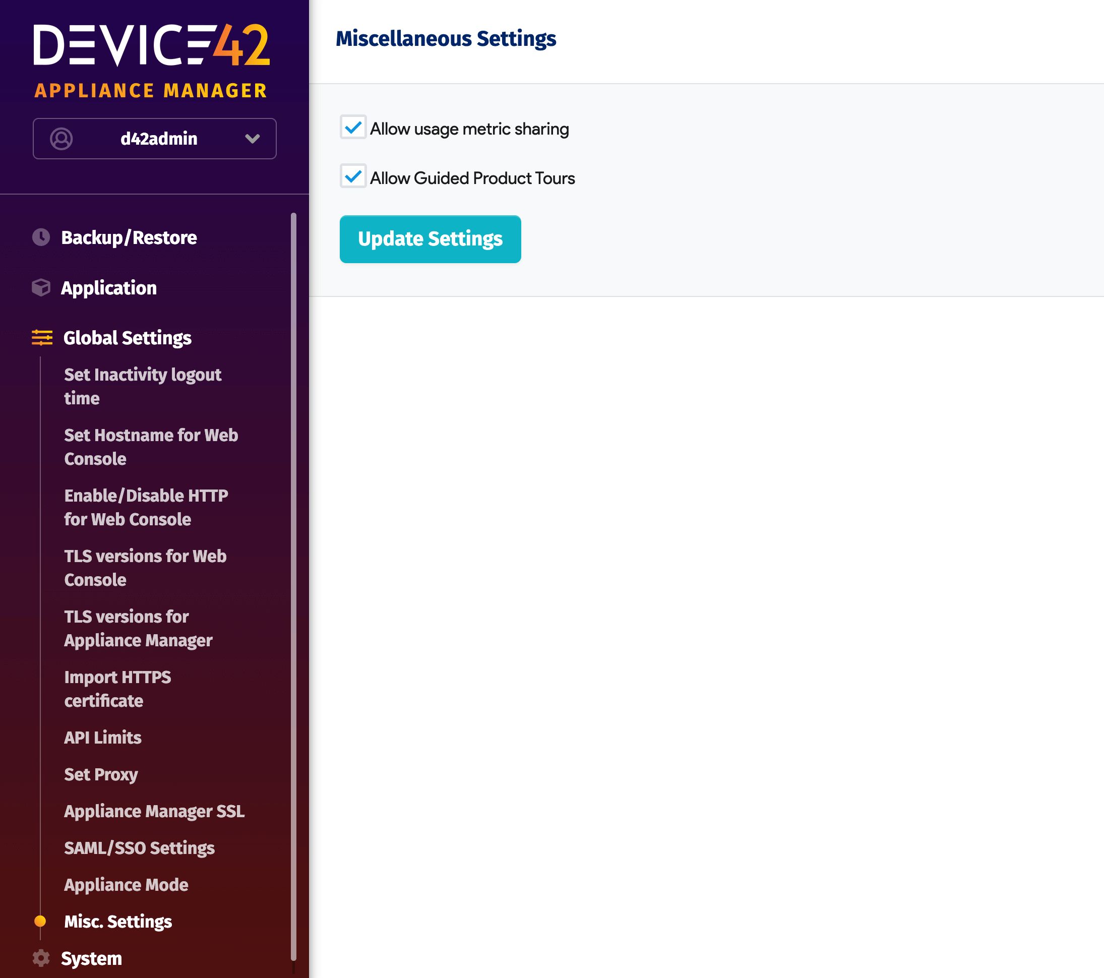 Misc. Settings in Appliance Manager