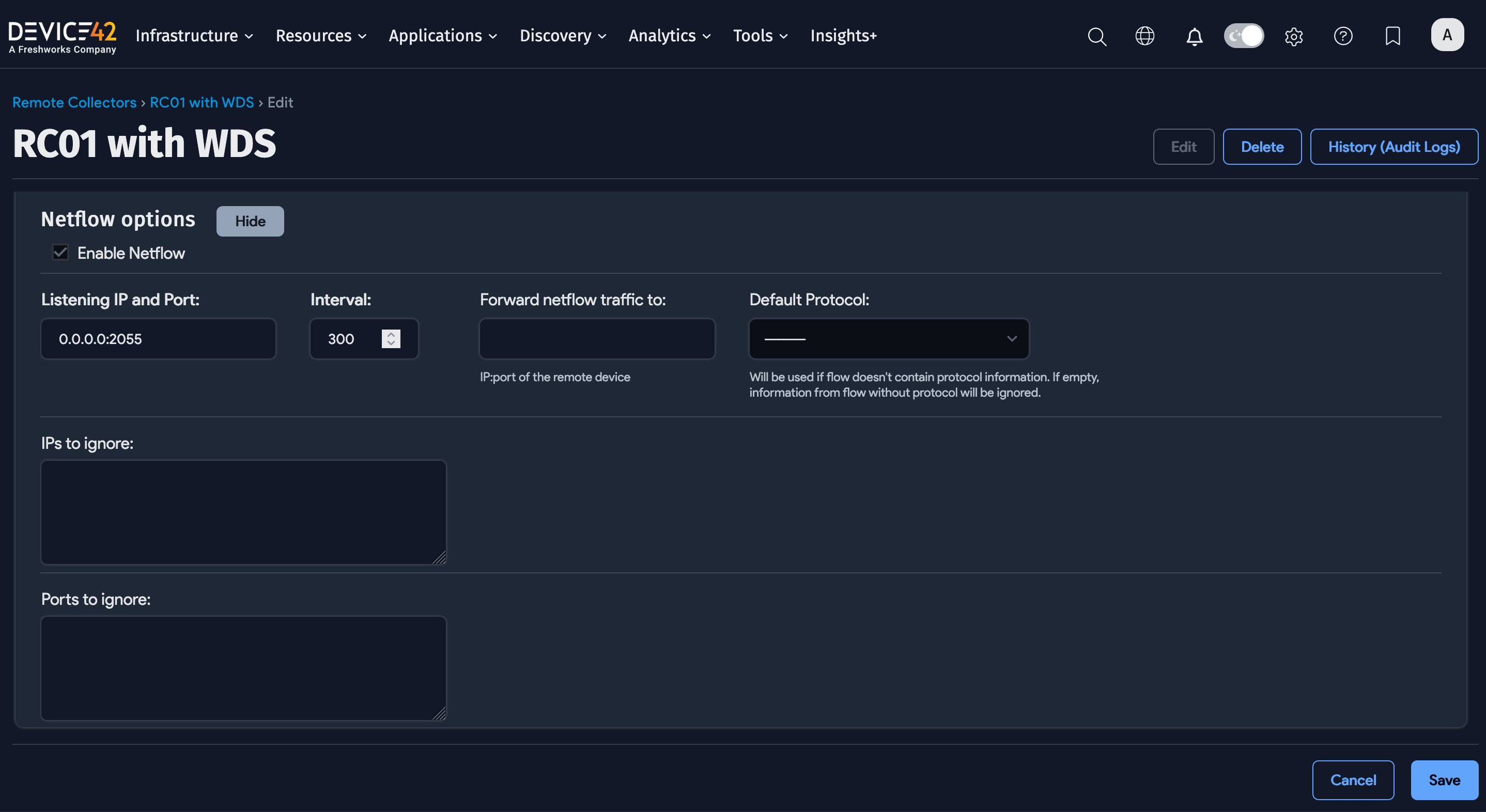 Configure NetFlow options