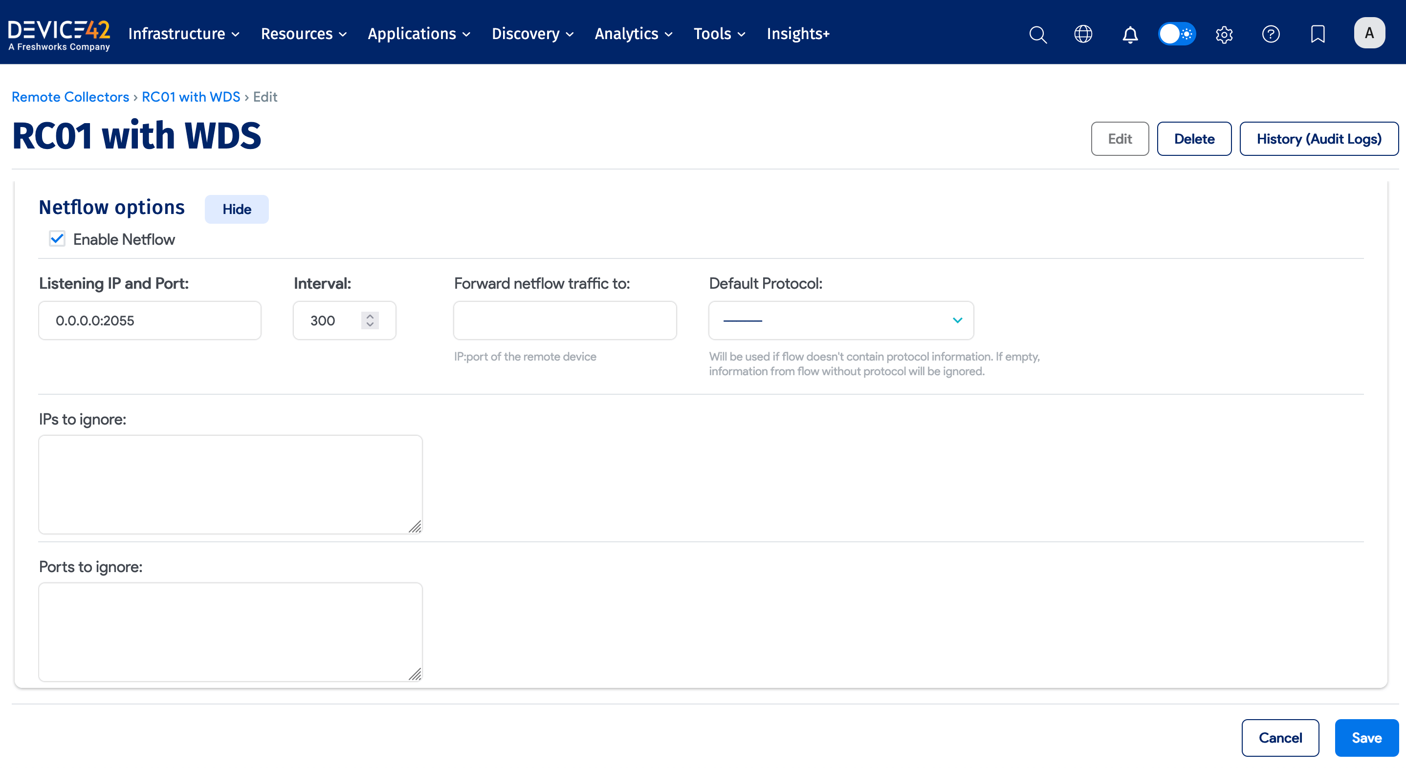 Configure NetFlow options