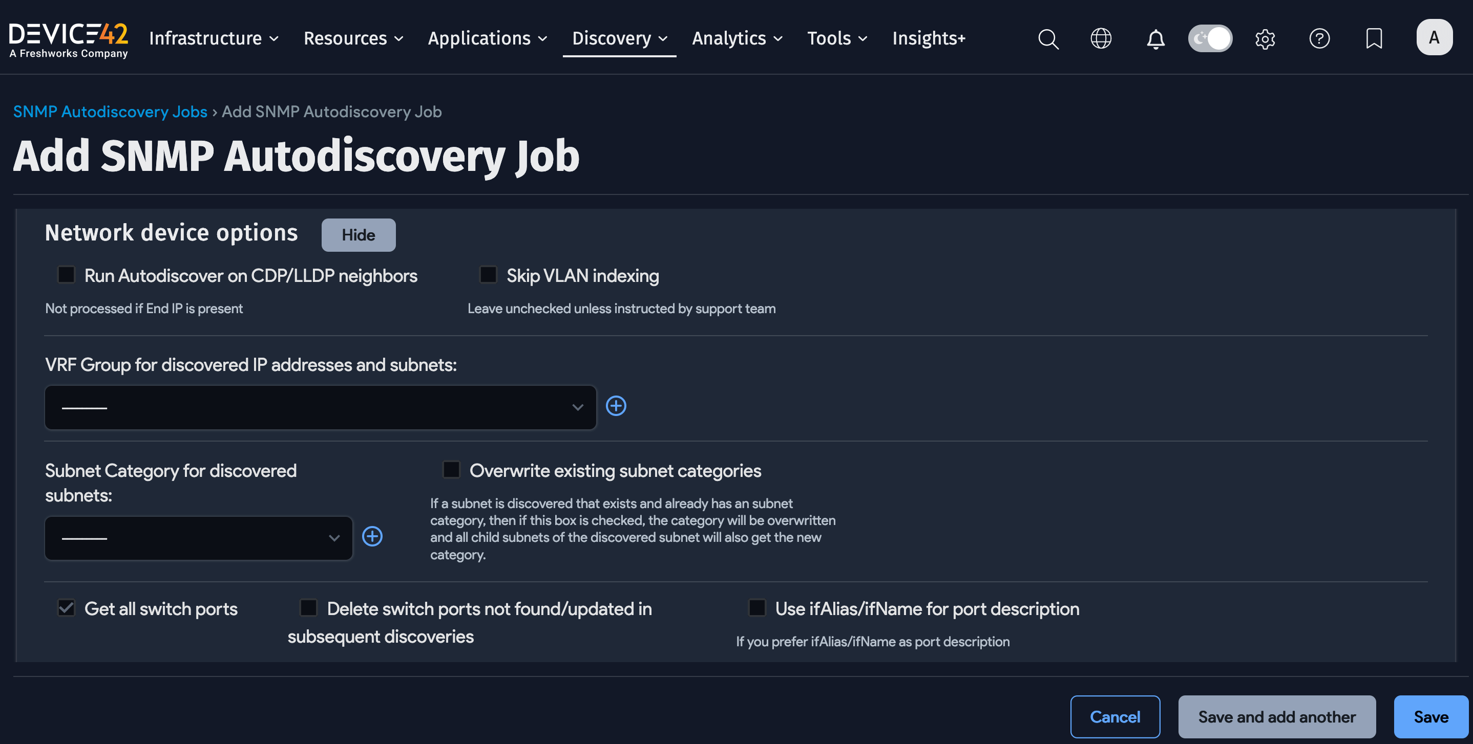 Network device options