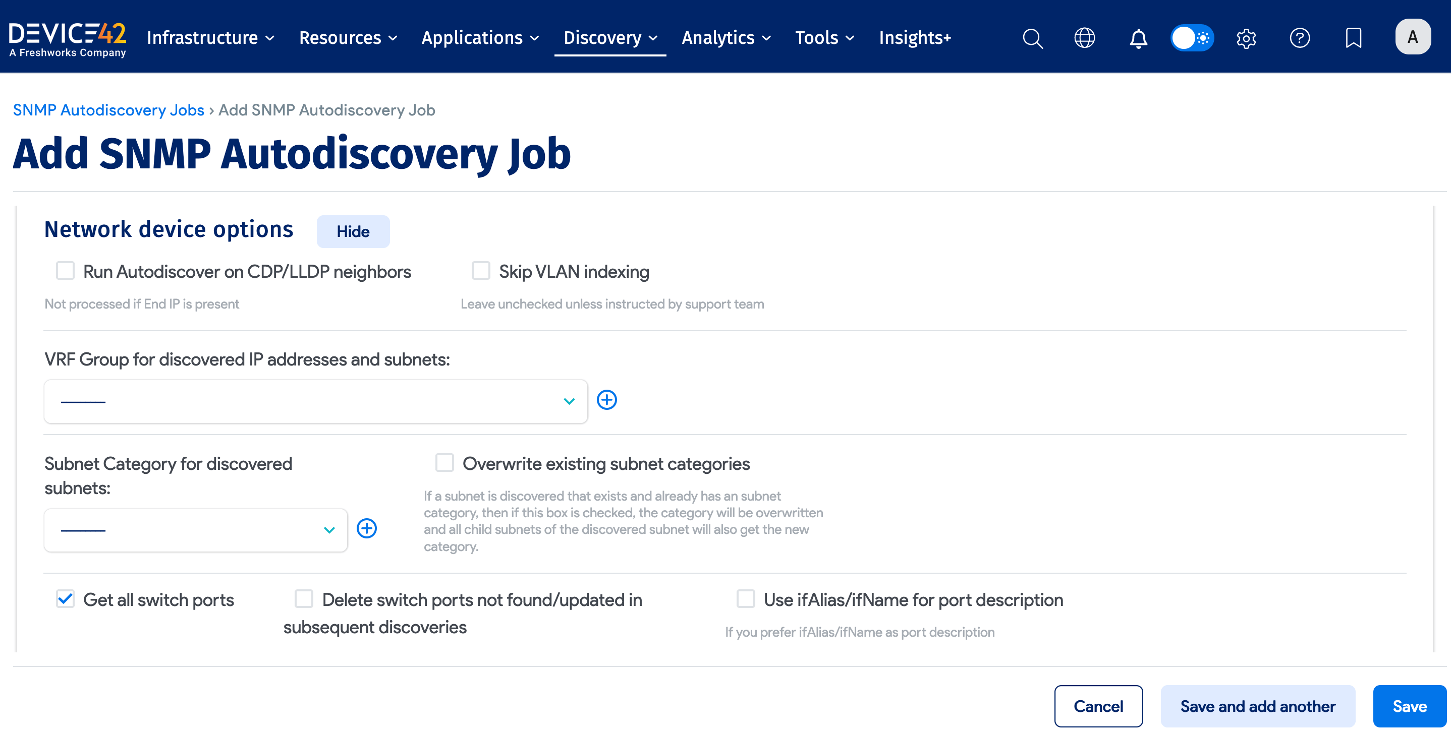 Network device options