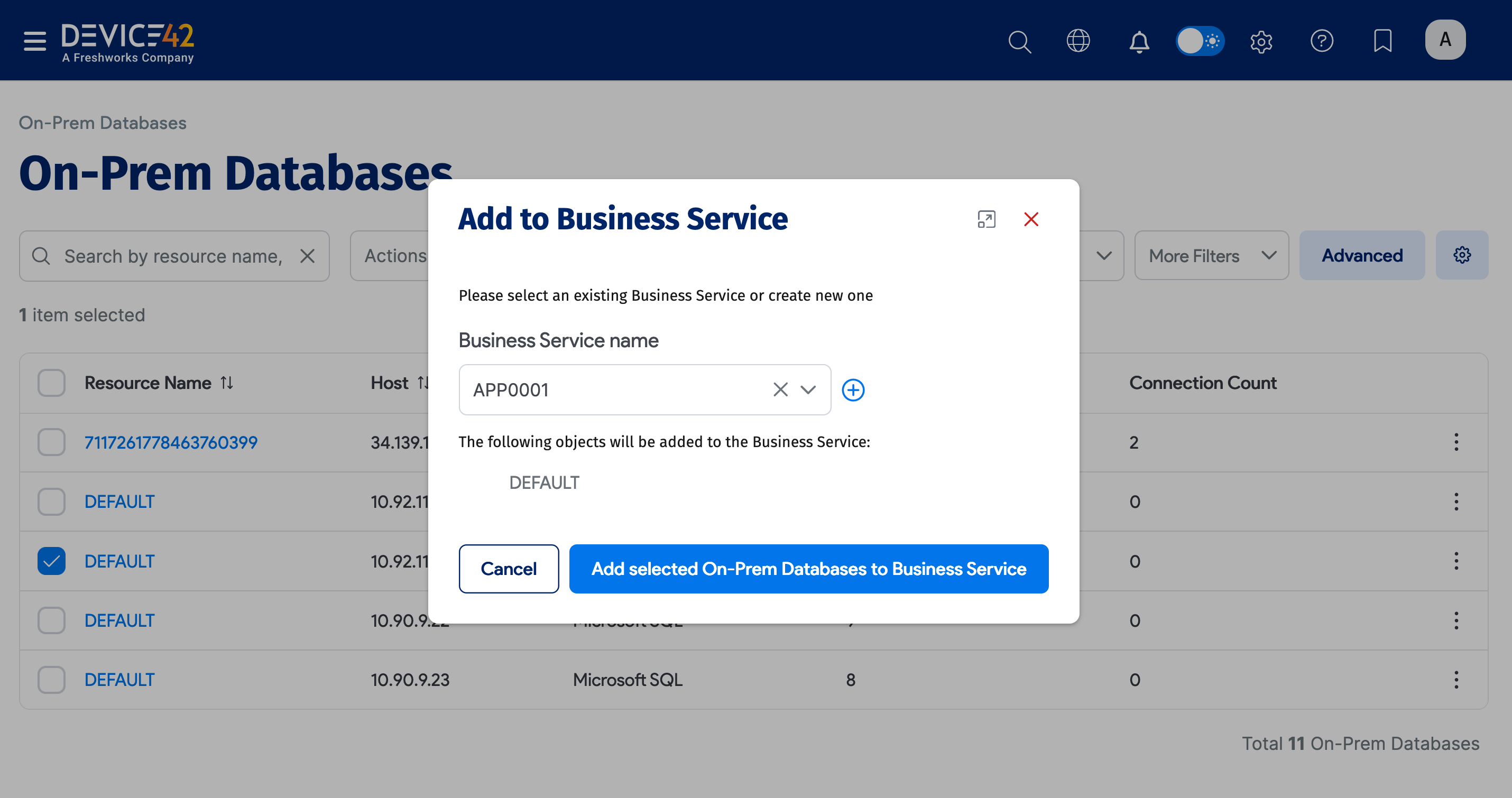 Add to business application dropdown