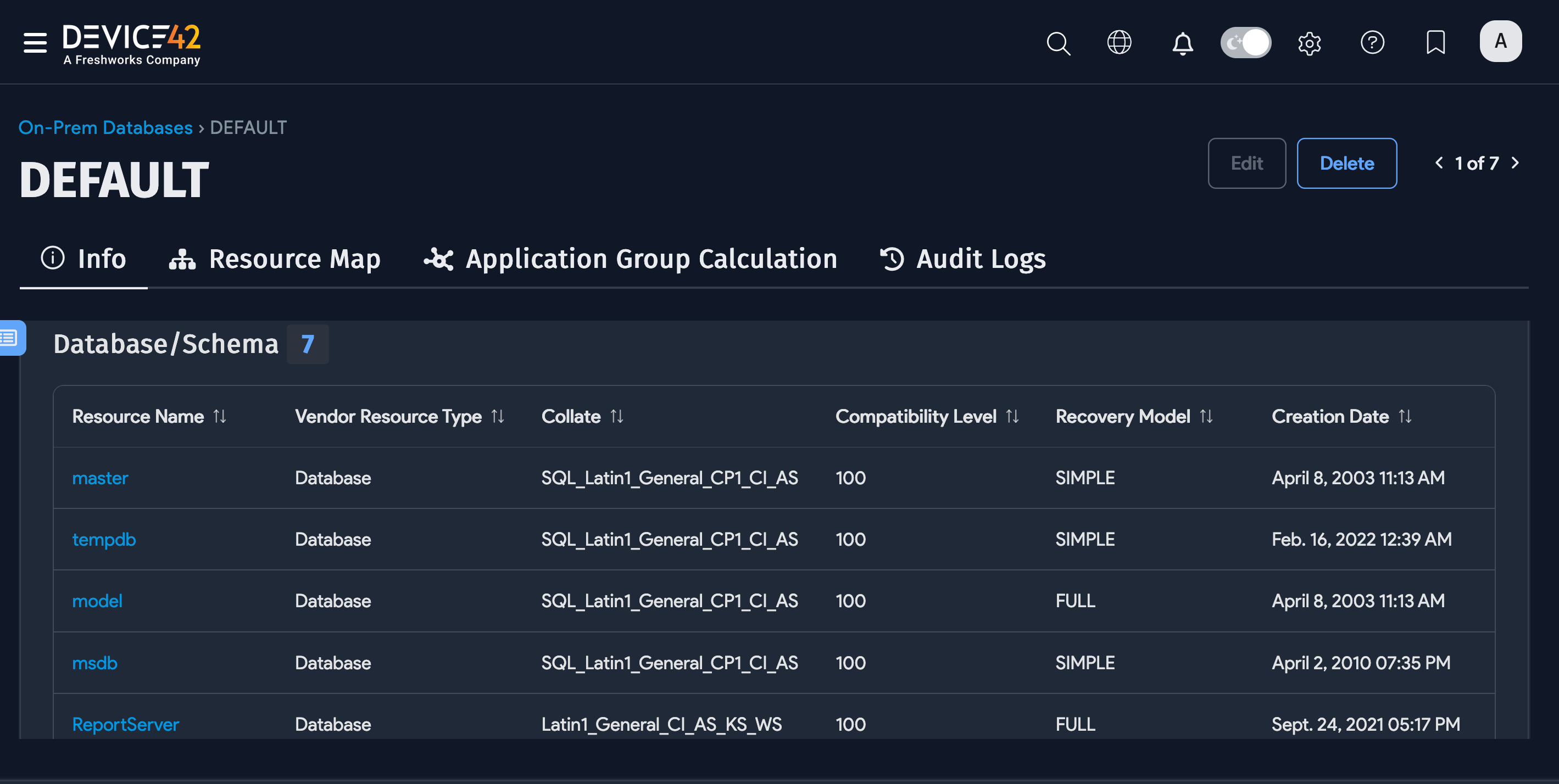 On-Prem database details