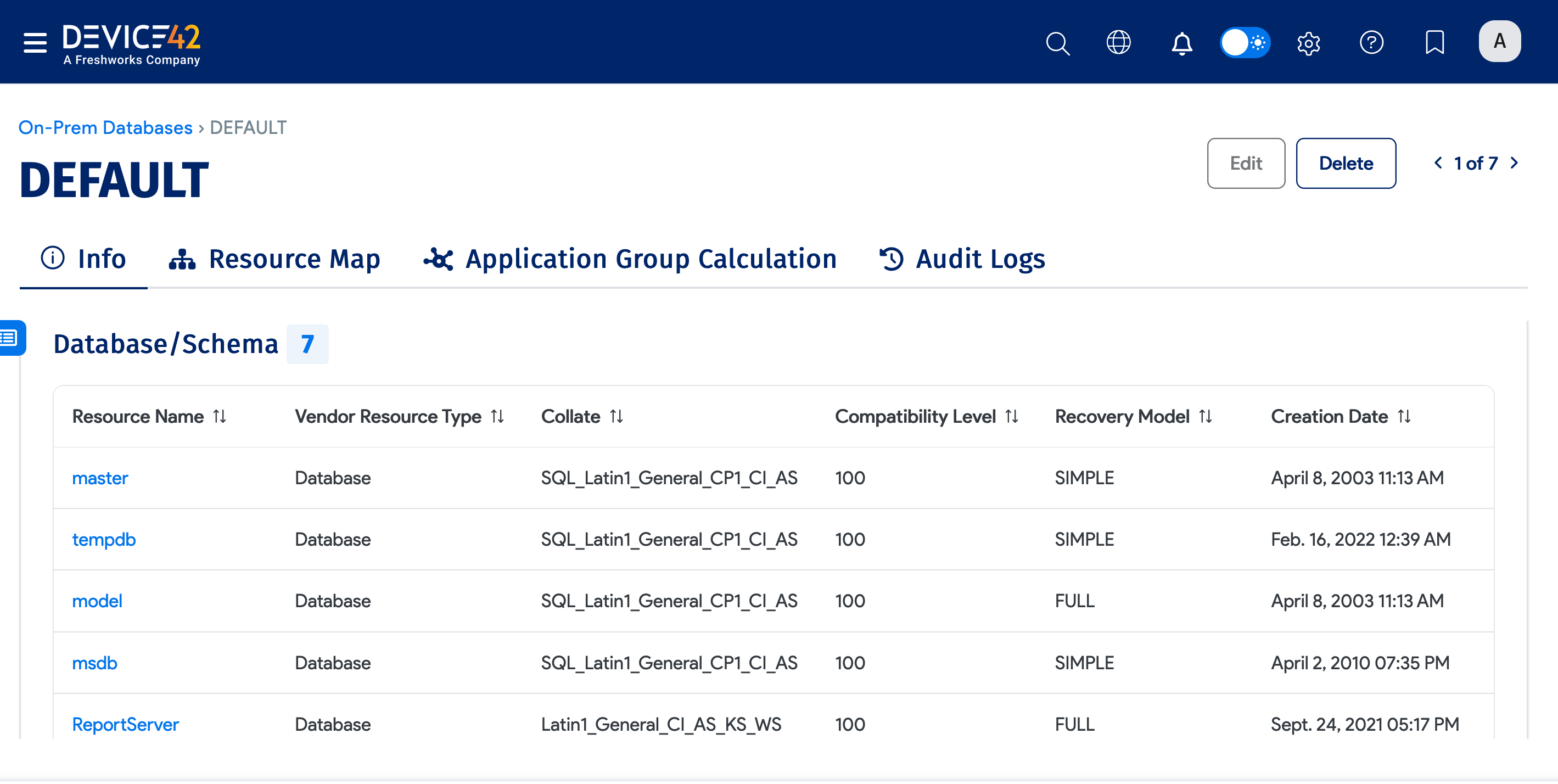 On-Prem database details