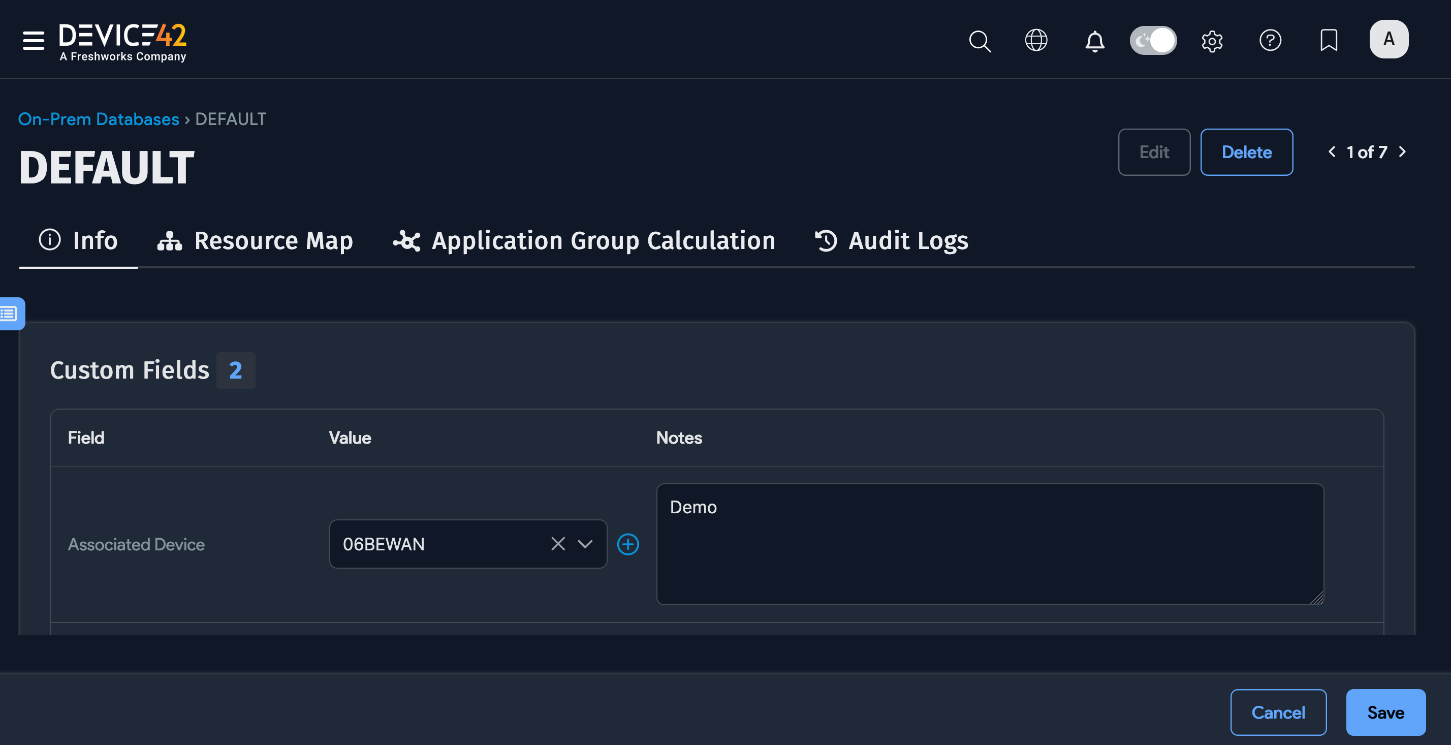 Edit on-prem database fields