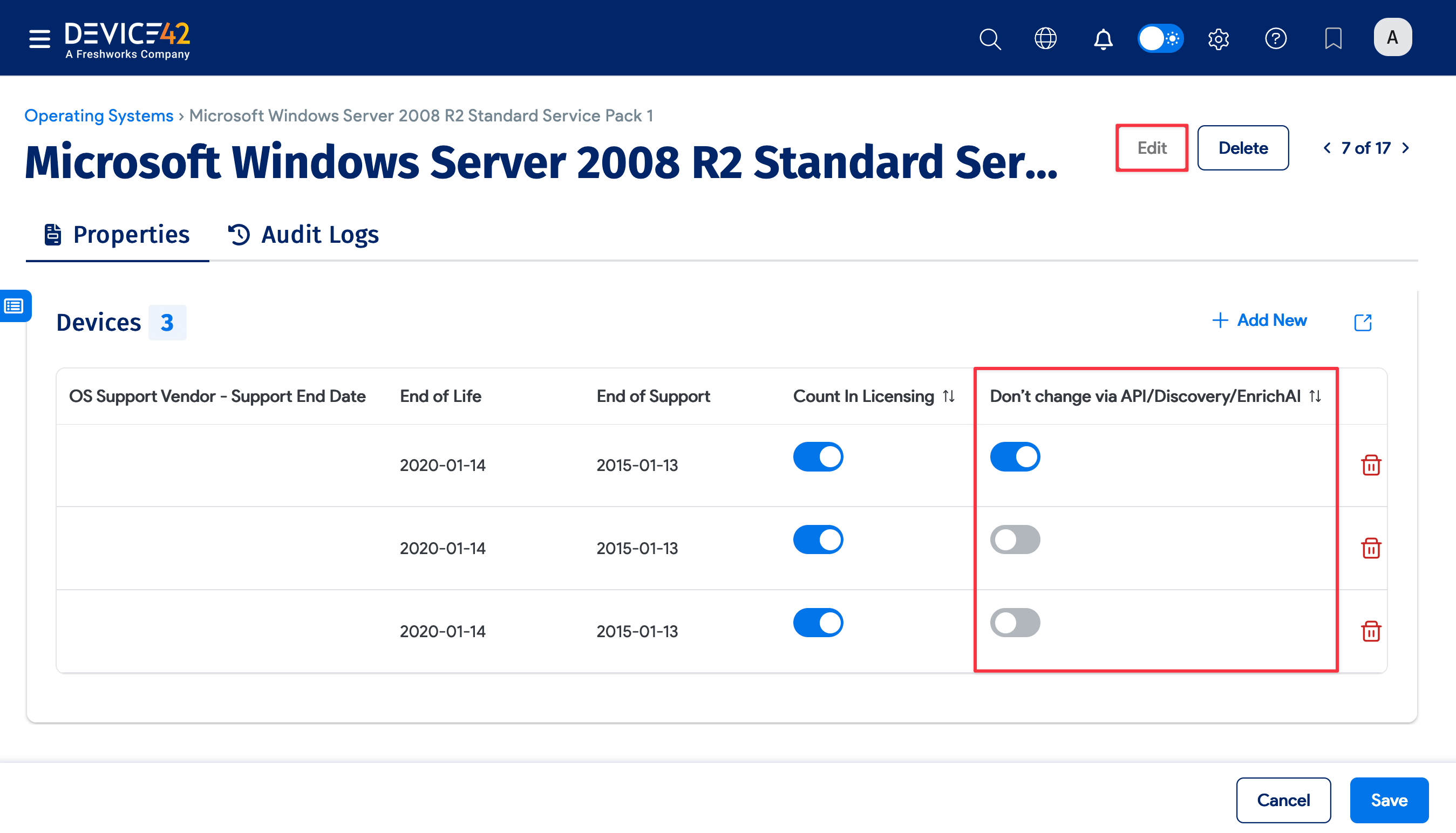 Don't change via API/Discovery/EnrichAI option