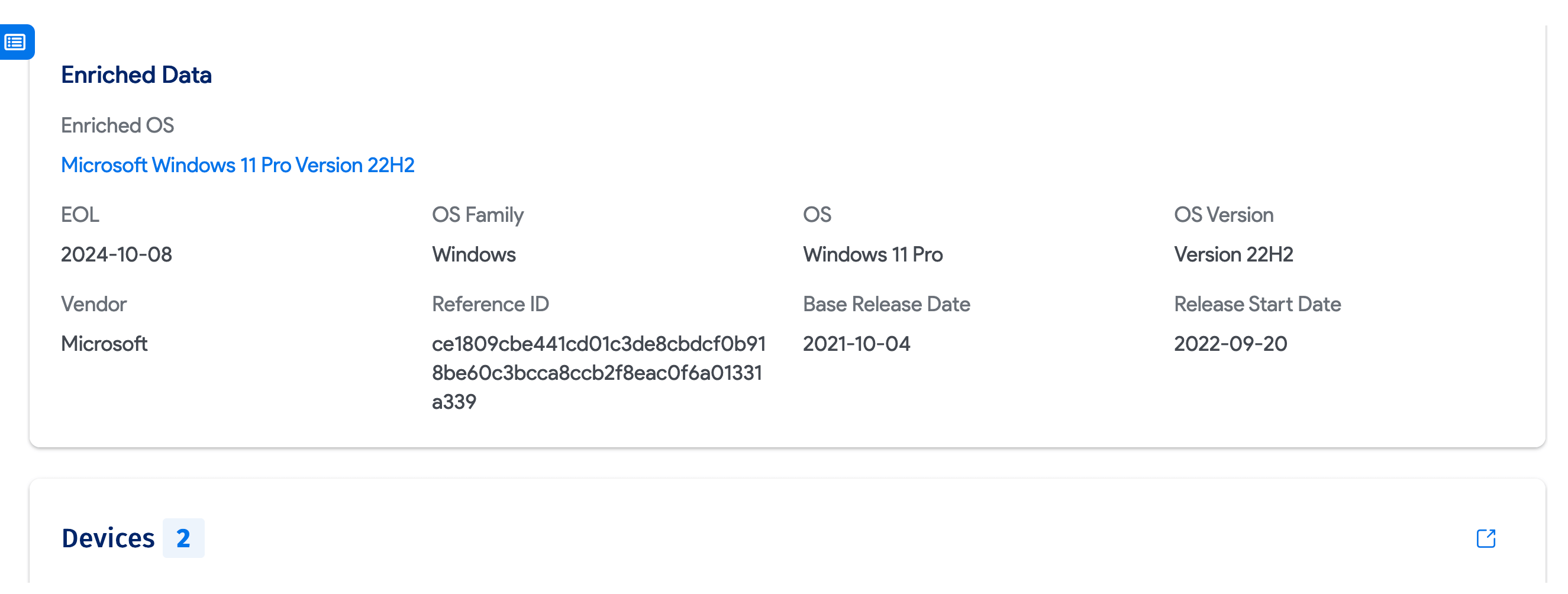 Enriched Data section on a Windows OS record