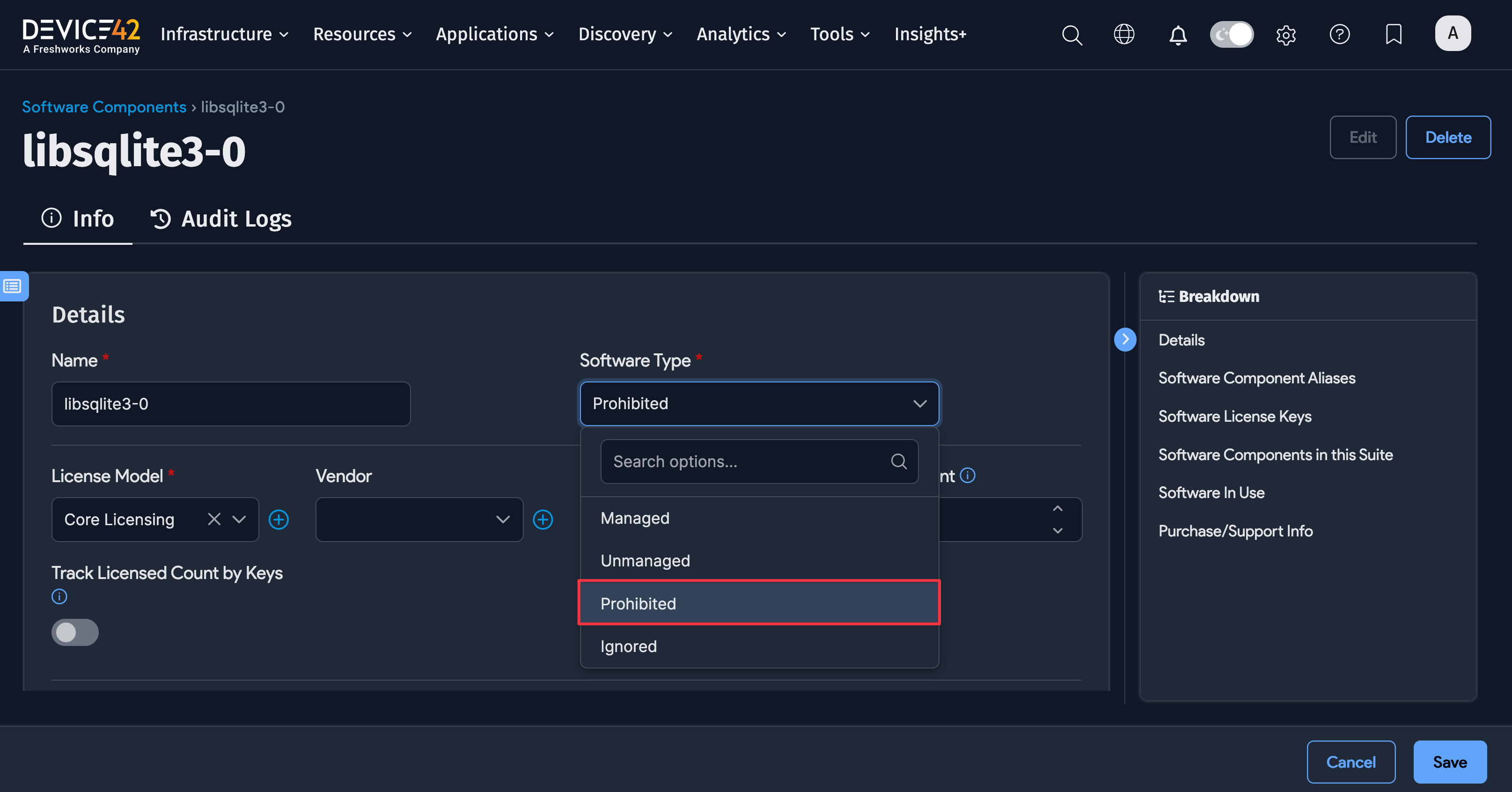 Software component settings